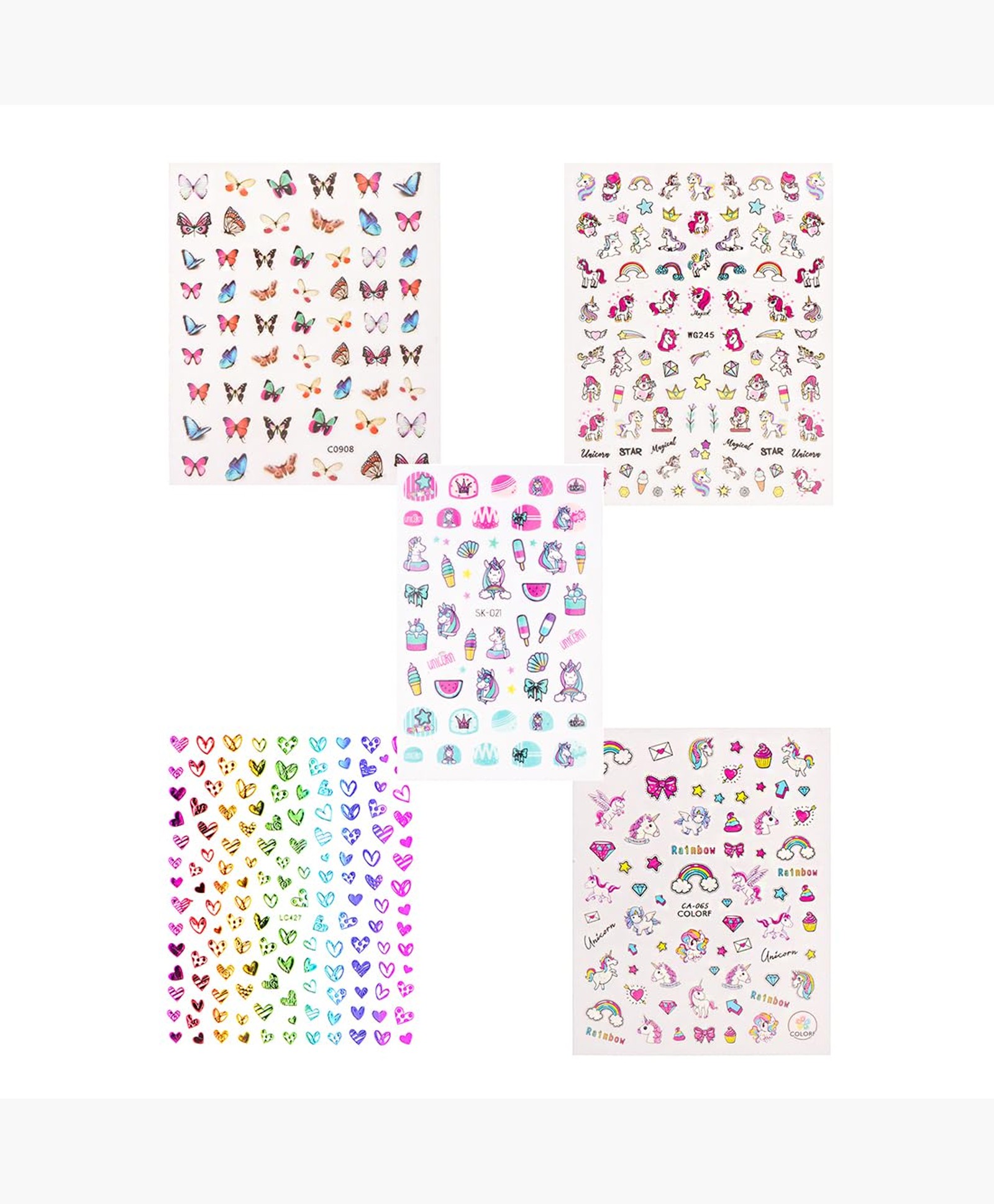 Yellow Chimes Self-Adhesive Nail Stickers for Women and Girls - 5 Sheets Mixed Design DIY Nail Art Decals, Manicure Decorations-image-9