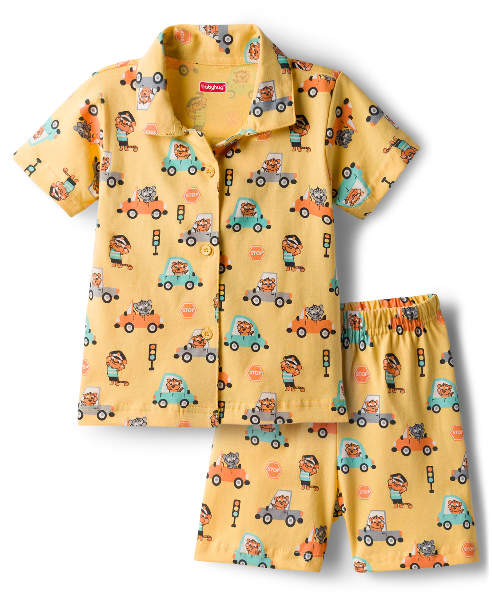 Babyhug Cotton Knit Half Sleeves Shirt & Shorts Co-ord Night Suit With Tiger Print - Orange-image-28