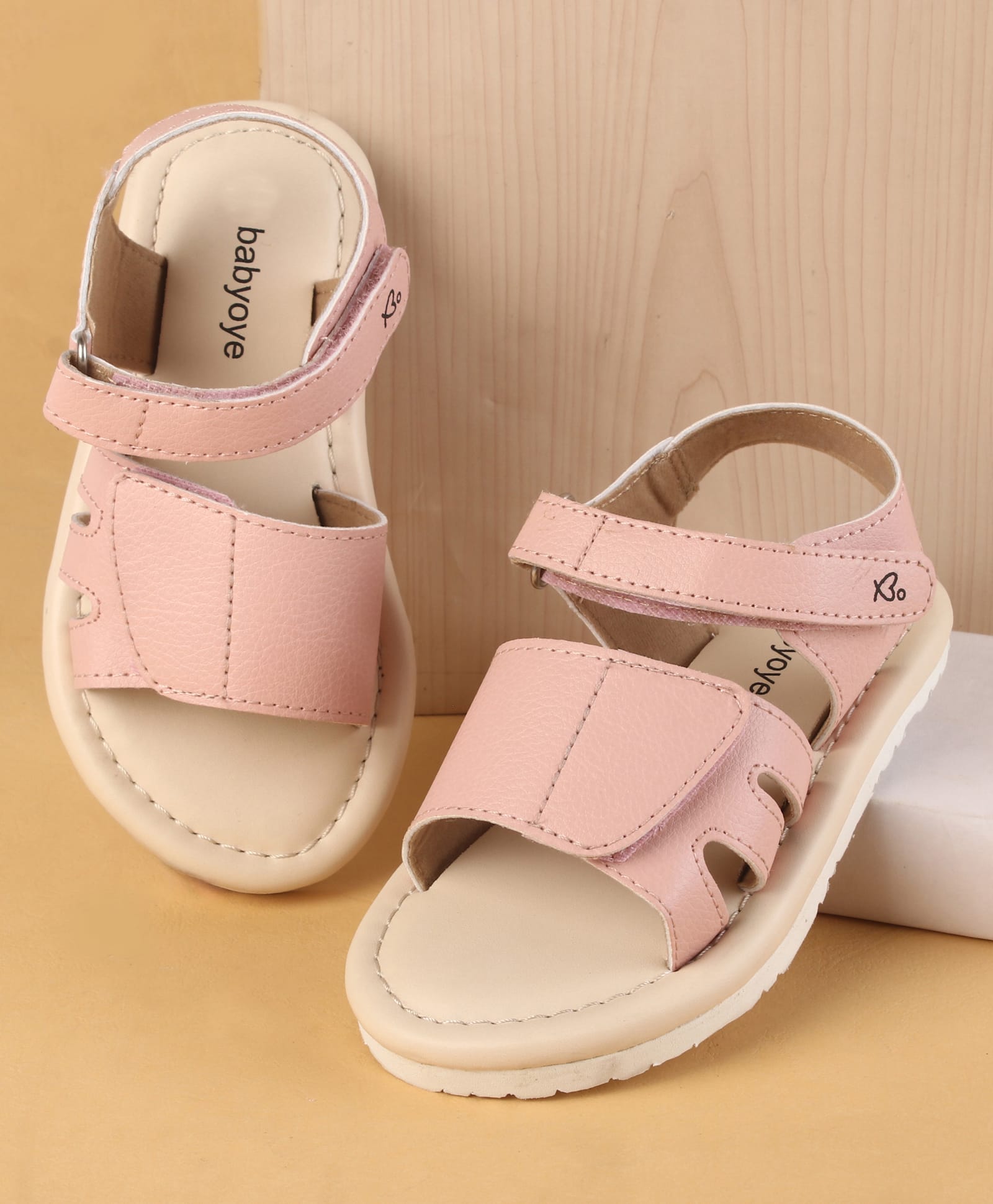Babyoye Velcro Closure Solid Sandals - Pink-picture-24