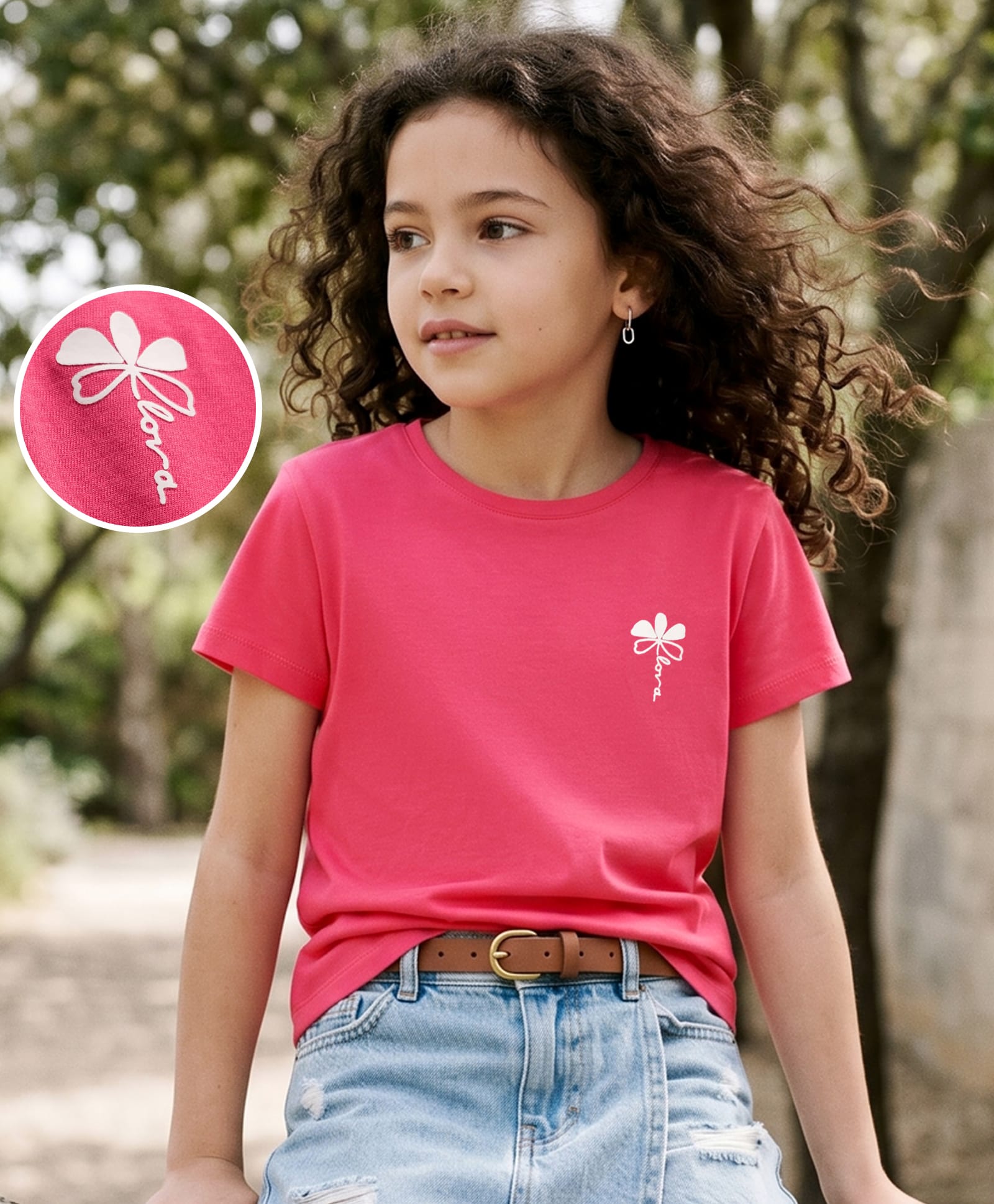 Kookie Kids Cotton Knit T-Shirt Half Sleeves Round Neck Dark Pink 11-12 Years with Floral Print-image-43