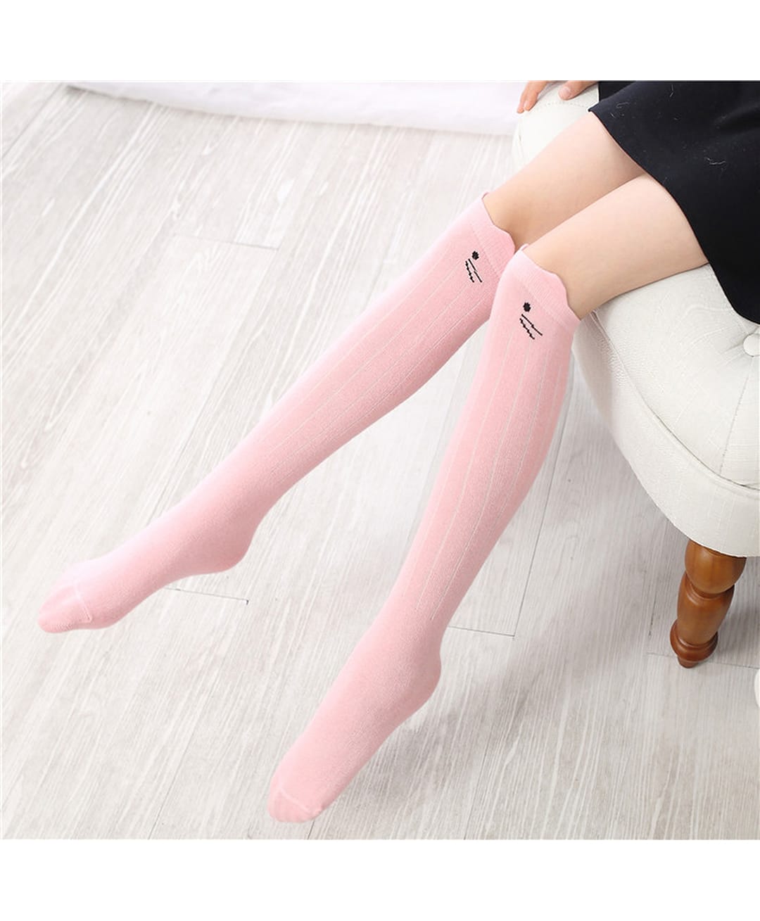 Flaunt Chic Cotton Knit Cat Face Designed Knee High Socks - Pink-picture-26