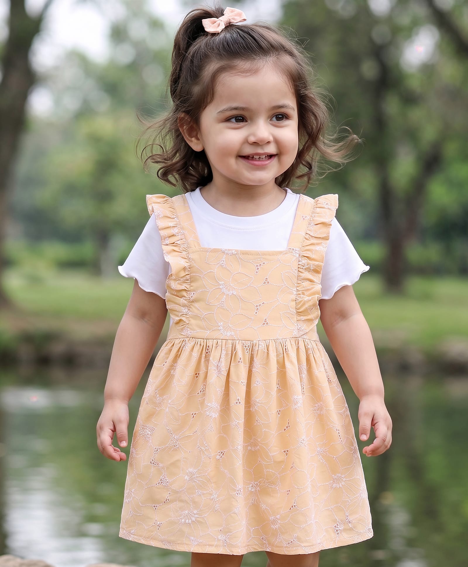 Babyhug Cotton Woven Frocks with Inner Tee Embroidered Beige 9-12 Months-image-44