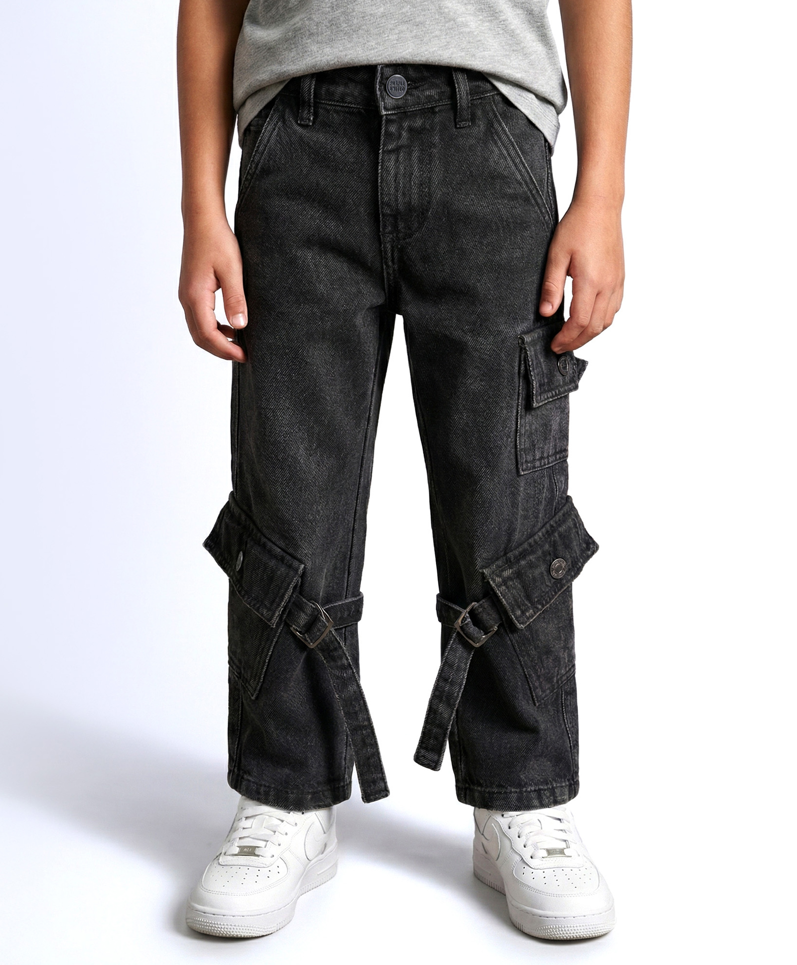 PURPLE UNITED KIDS Denim Woven Solid Cargo Style Jeans - Black-picture-30
