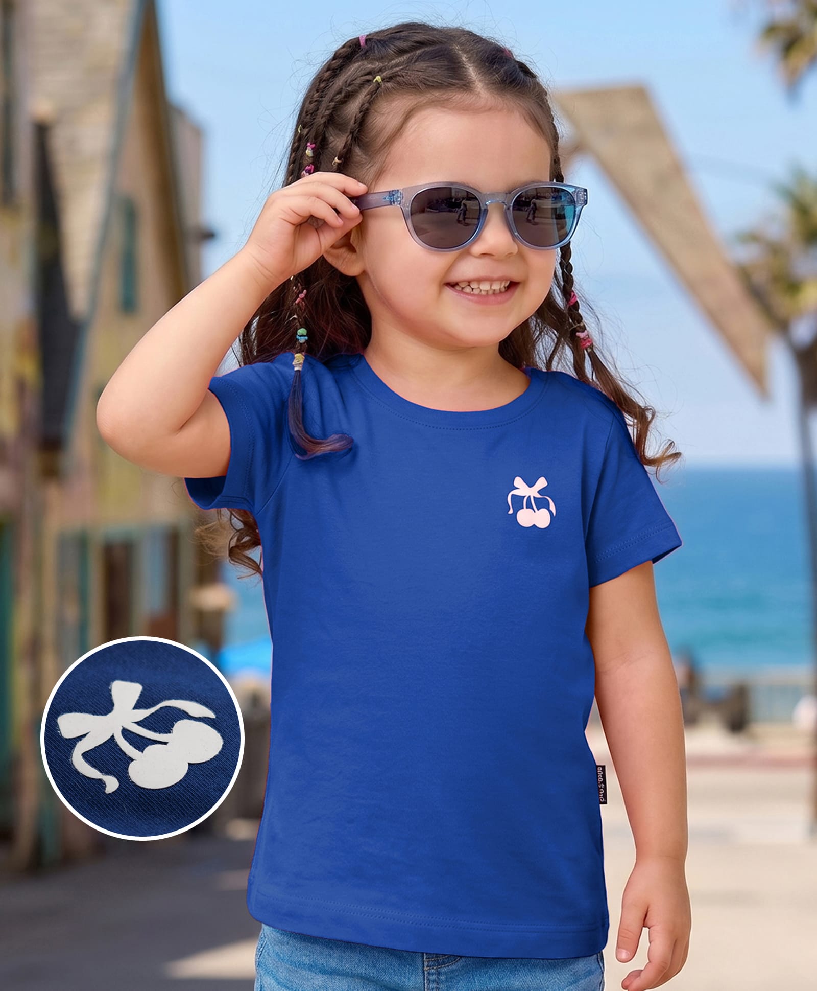 Kookie Kids Cotton Knit T-Shirt with Cherry Graphic Navy Blue Cherry Print 12-18 Months-image-17