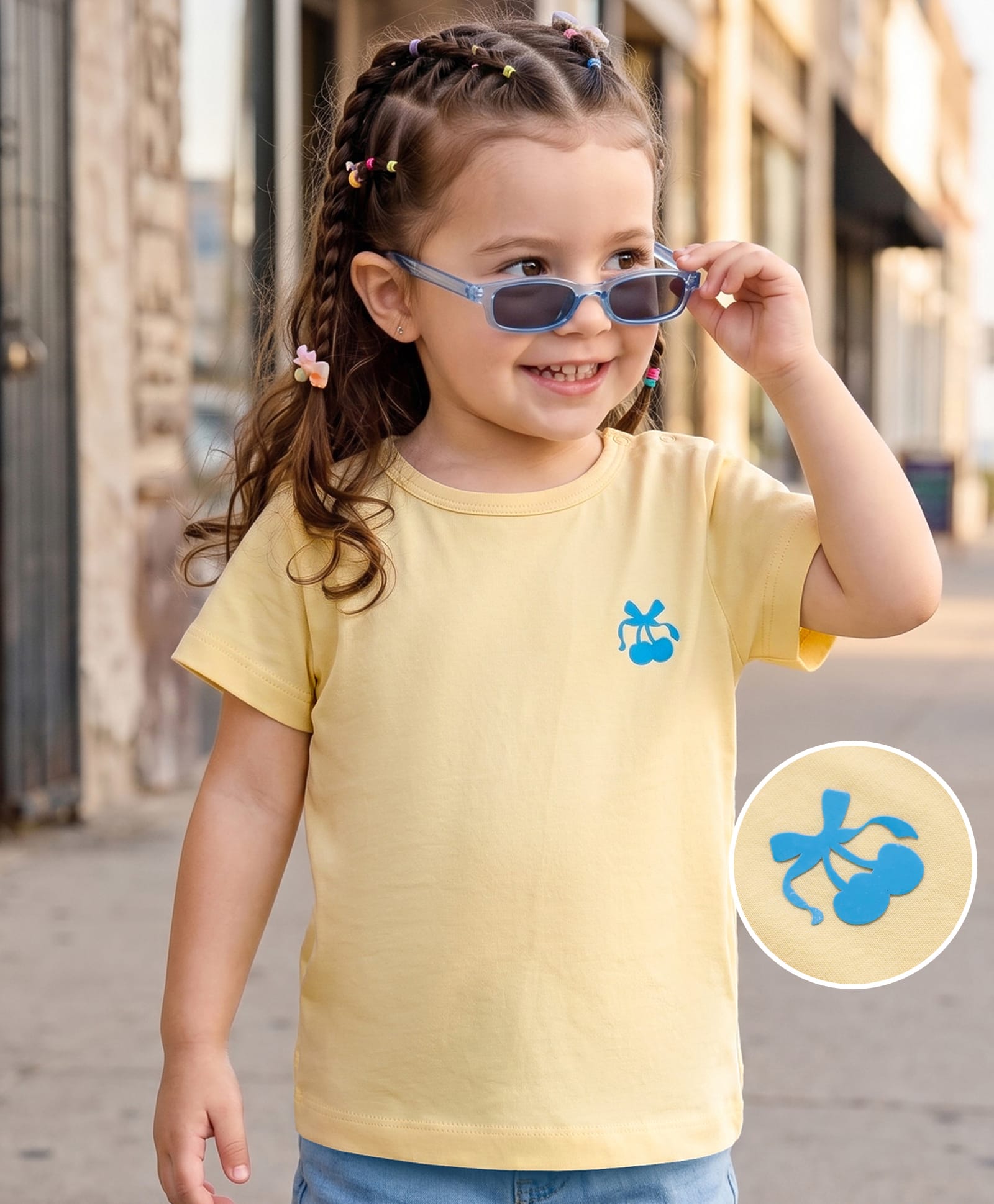 Kookie Kids India Cotton Knit T-Shirts Half Sleeves Round Neck Yellow 18-24 Months with Cherry Print-picture-25