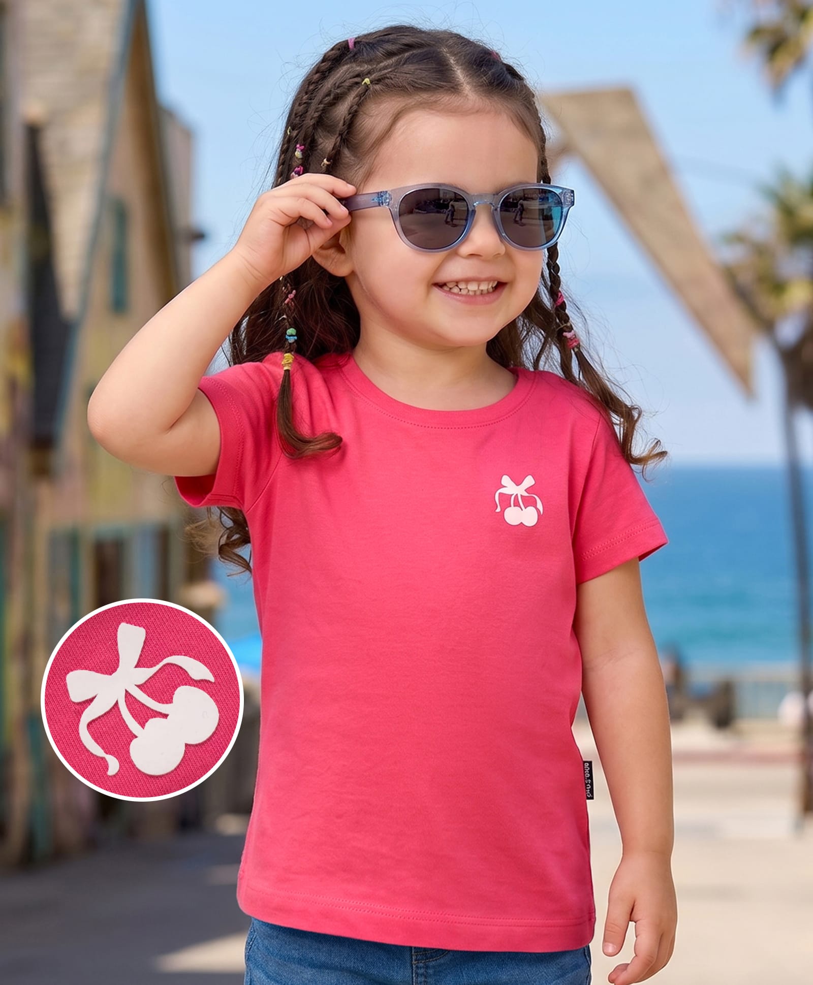 Kookie Kids India Cotton Knit T-Shirts Half Sleeves Round Neck Dark Pink 2-3 Years with Cherry Print-image-47