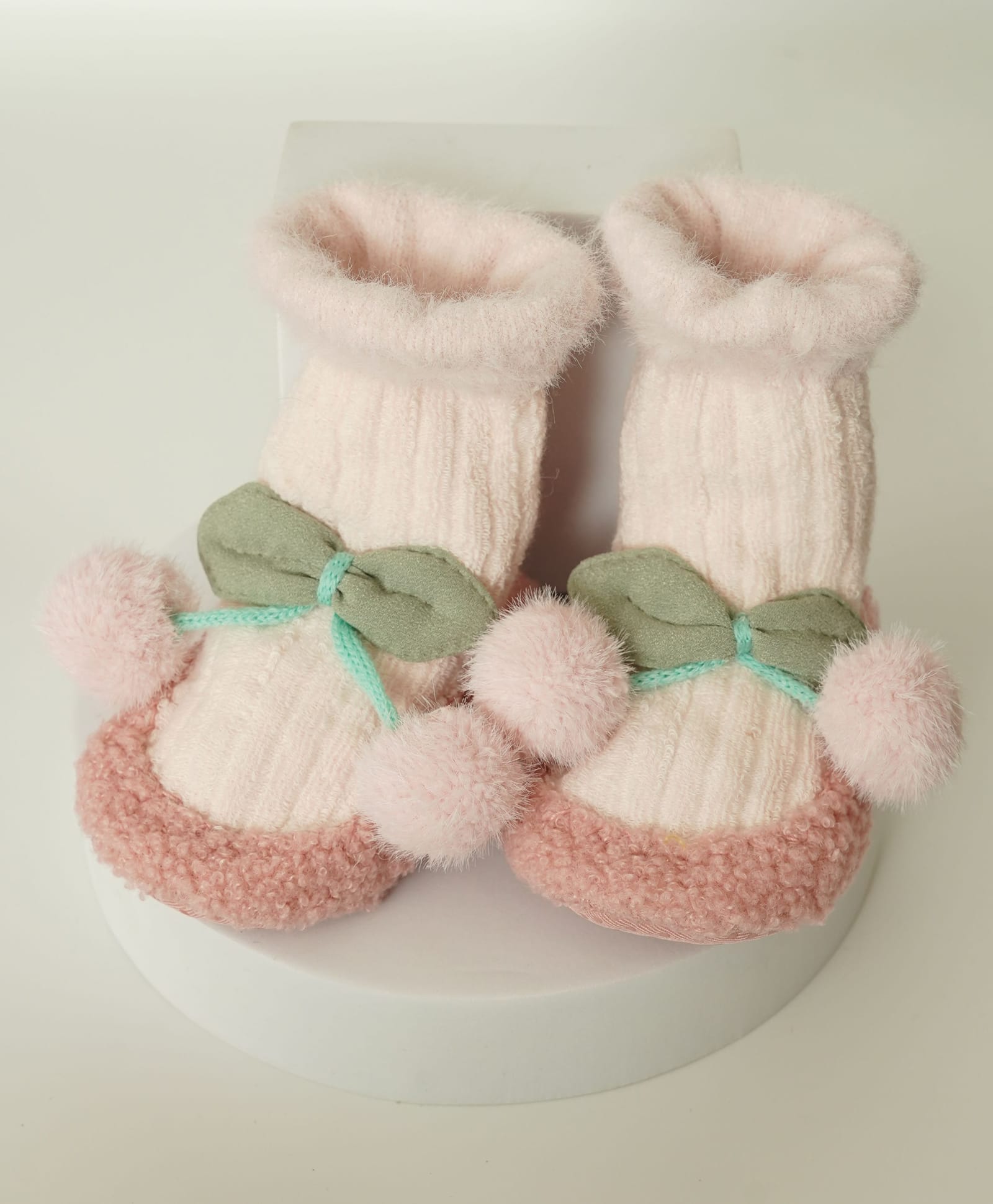 Petite and Posh Bow & Pom Pom Applique Detailed Socks Shoes - Light Pink-picture-20
