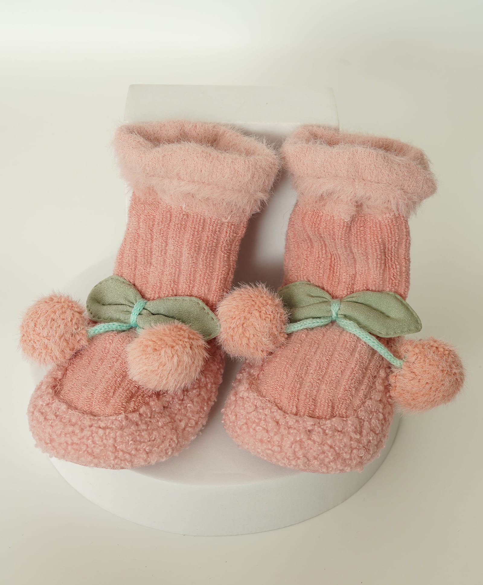 Petite and Posh Bow & Pom Pom Applique Detailed Socks Shoes - Pink-picture-19