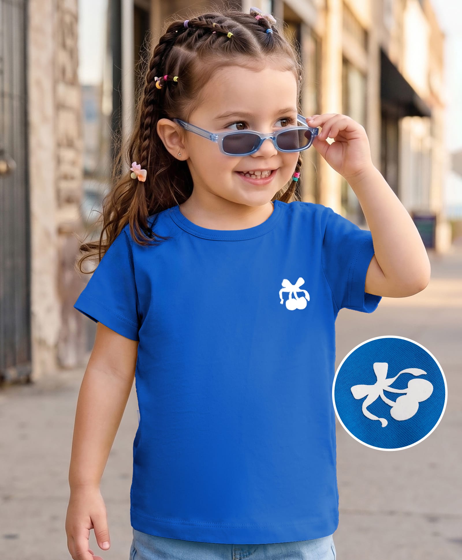 Kookie Kids India Cotton Knit T-Shirts Half Sleeves Round Neck Blue 5-6 Years with Cherry Print-image-12