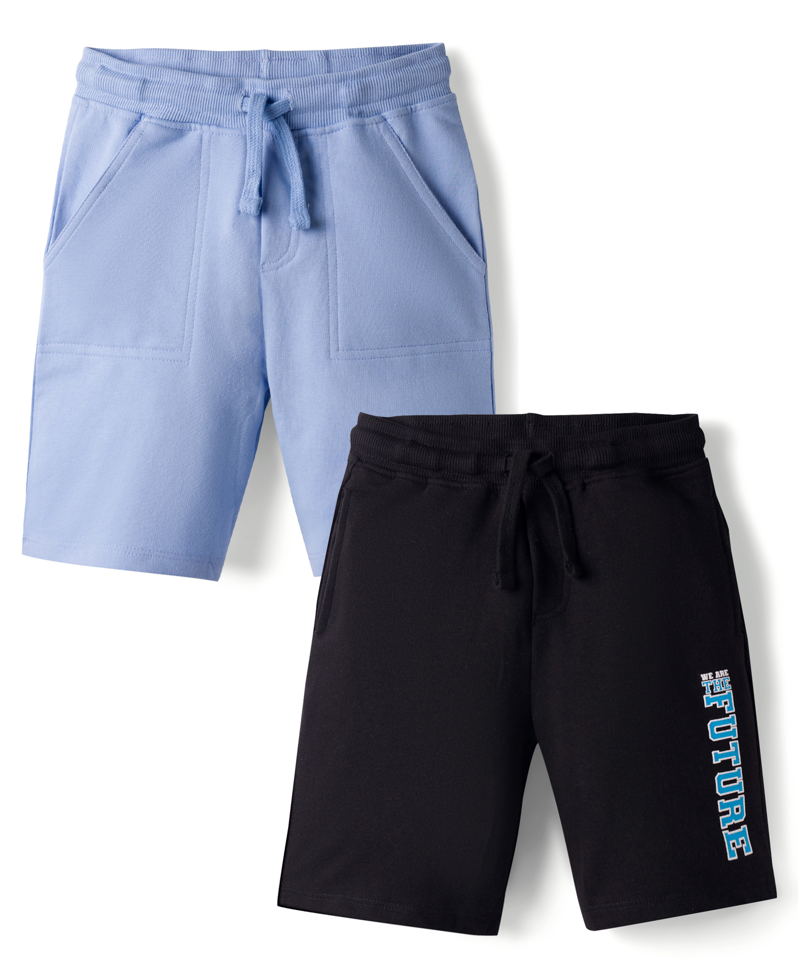 Honeyhap Premium 100% Cotton Knit Knee Length Solid Bermuda Pack of 2 - Cerulean Blue & Black Beauty-picture-12