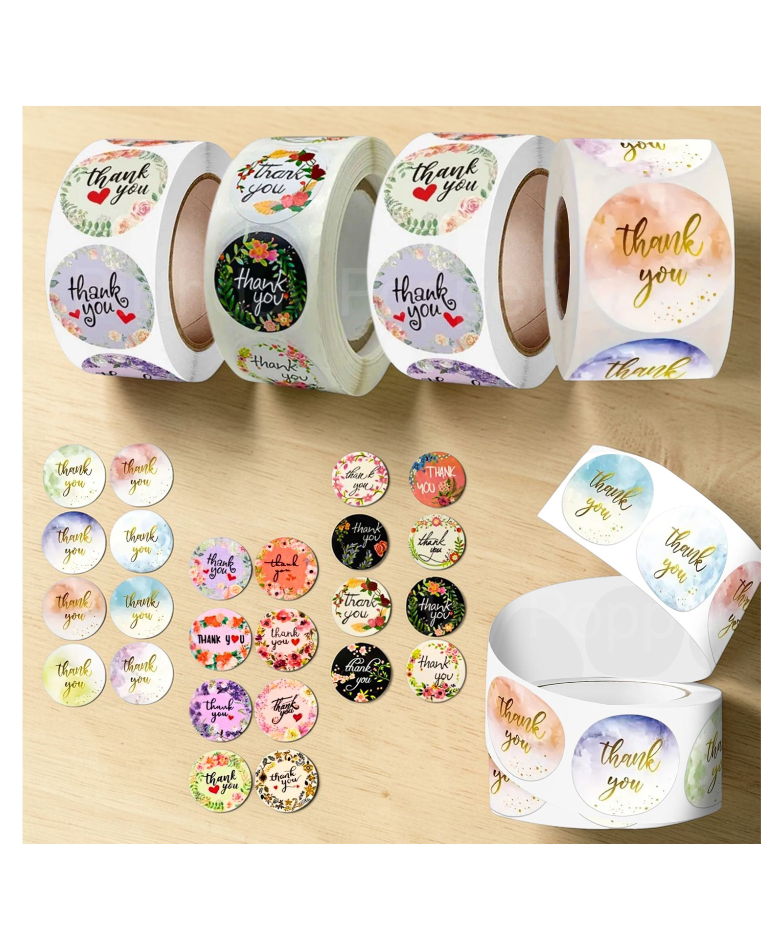 Birthday Popper 2500 pcs Thank You Label Stickers - Set of 5 Rolls | Assorted Colorful Waterproof Self-Adhesive Labels for Packaging, Party Gifts, Envelope Seals, Bakery Boxes-image-39