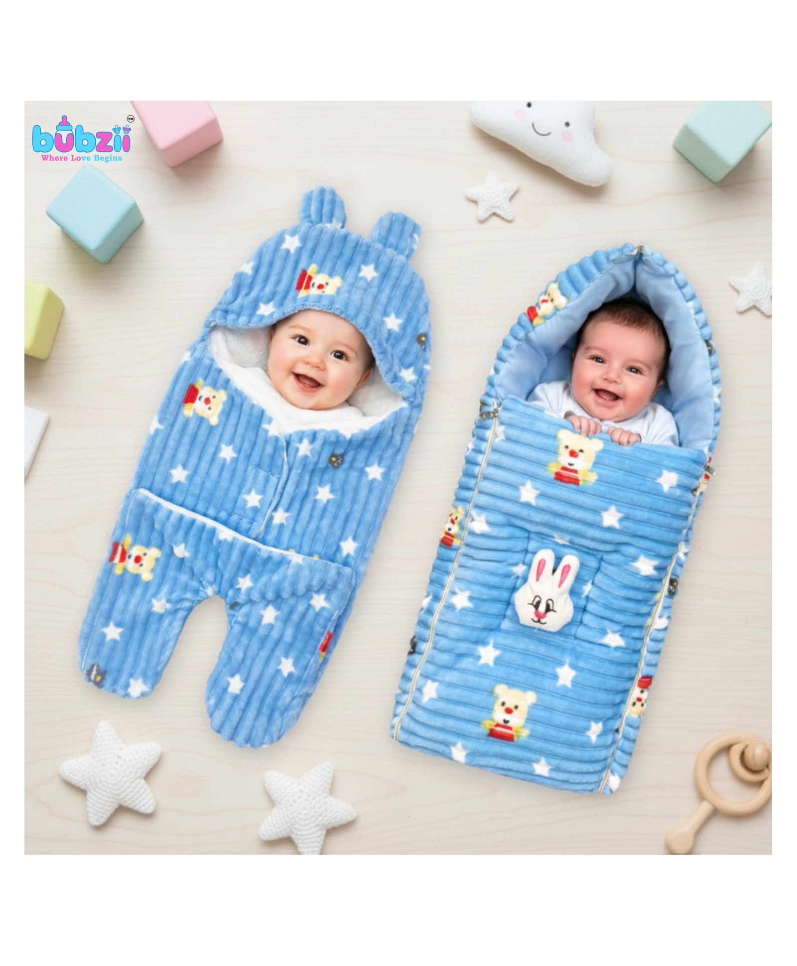 Bubzii Bedding Set Sleeping Bag & Hooded Wrapper Combo Set Soft Hooded Wearable Blanket Cum Wrapper 3-in-1 Baby Sleeping Bag with Swaddle Wrapper New Born Gifting Option-image-25