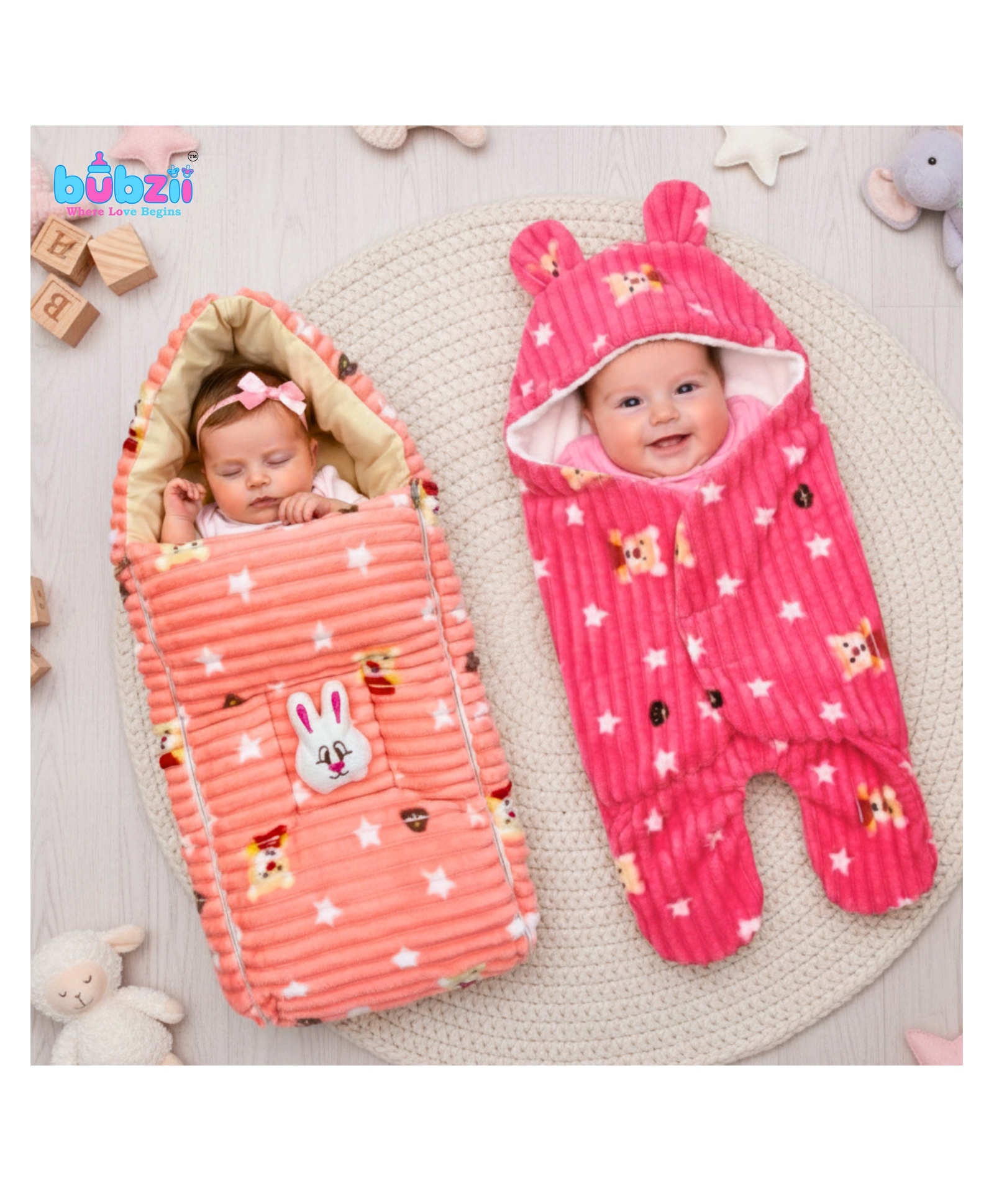 Bubzii Bedding Set Sleeping Bag & Hooded Wrapper Combo Set Soft Hooded Wearable Blanket Cum Wrapper 3-in-1 Baby Sleeping Bag with Swaddle Wrapper New Born Gifting Option-image-26