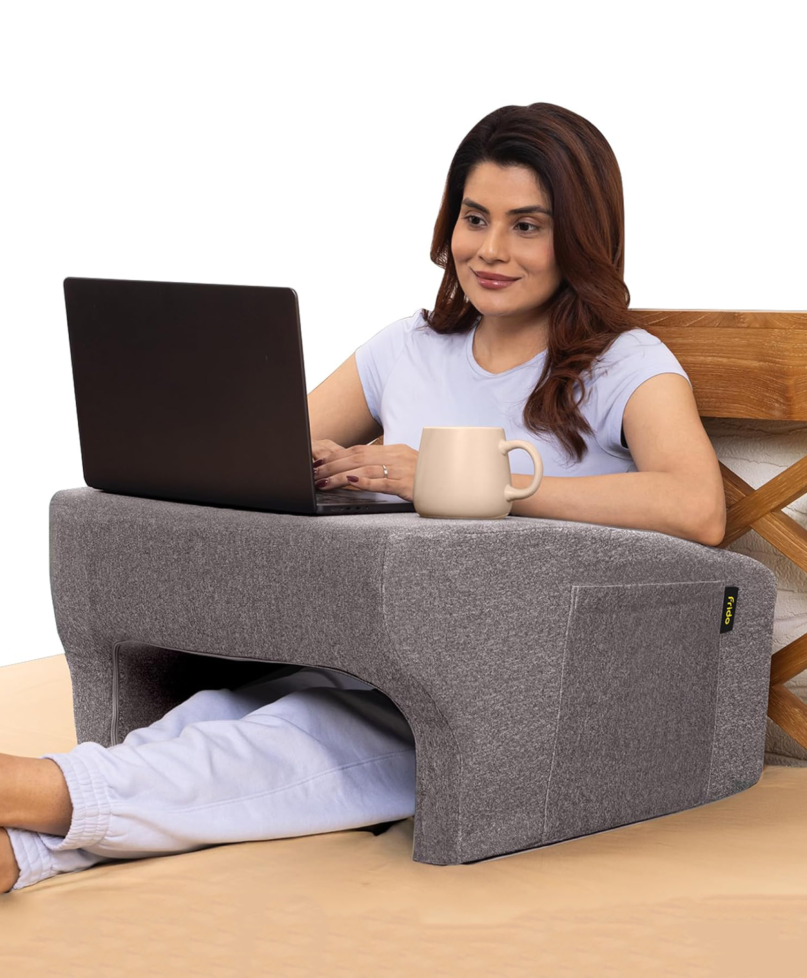 Frido Lap Desk Pillow | Portable Computer Table & Laptop Lap Desk for Sofa, Bed, Floor |Ergonomic Gaming Desk Table with Arm Rest | Work Desk Accessories for Reading, Gaming, Studying | Grey Colour-image-5