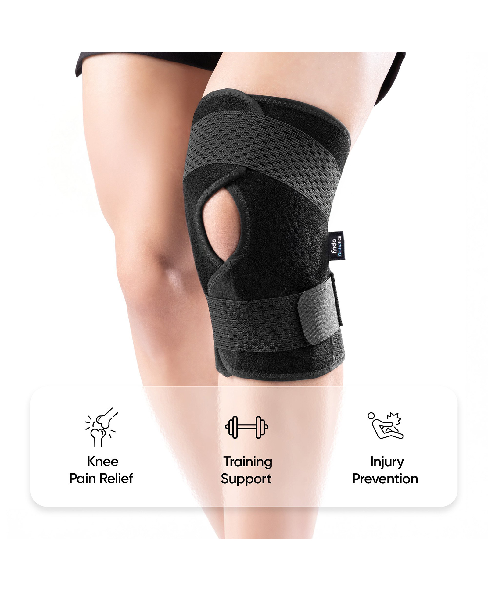 Frido Orthotics Knee Support Wrap with Open Patella, Adjustable Compression Straps, Metal Side Stabilizers, Breathable Mesh, Anti-Slip Slim Fit for Walking, Workout & Daily Use, XXLarge(Black)-picture-37