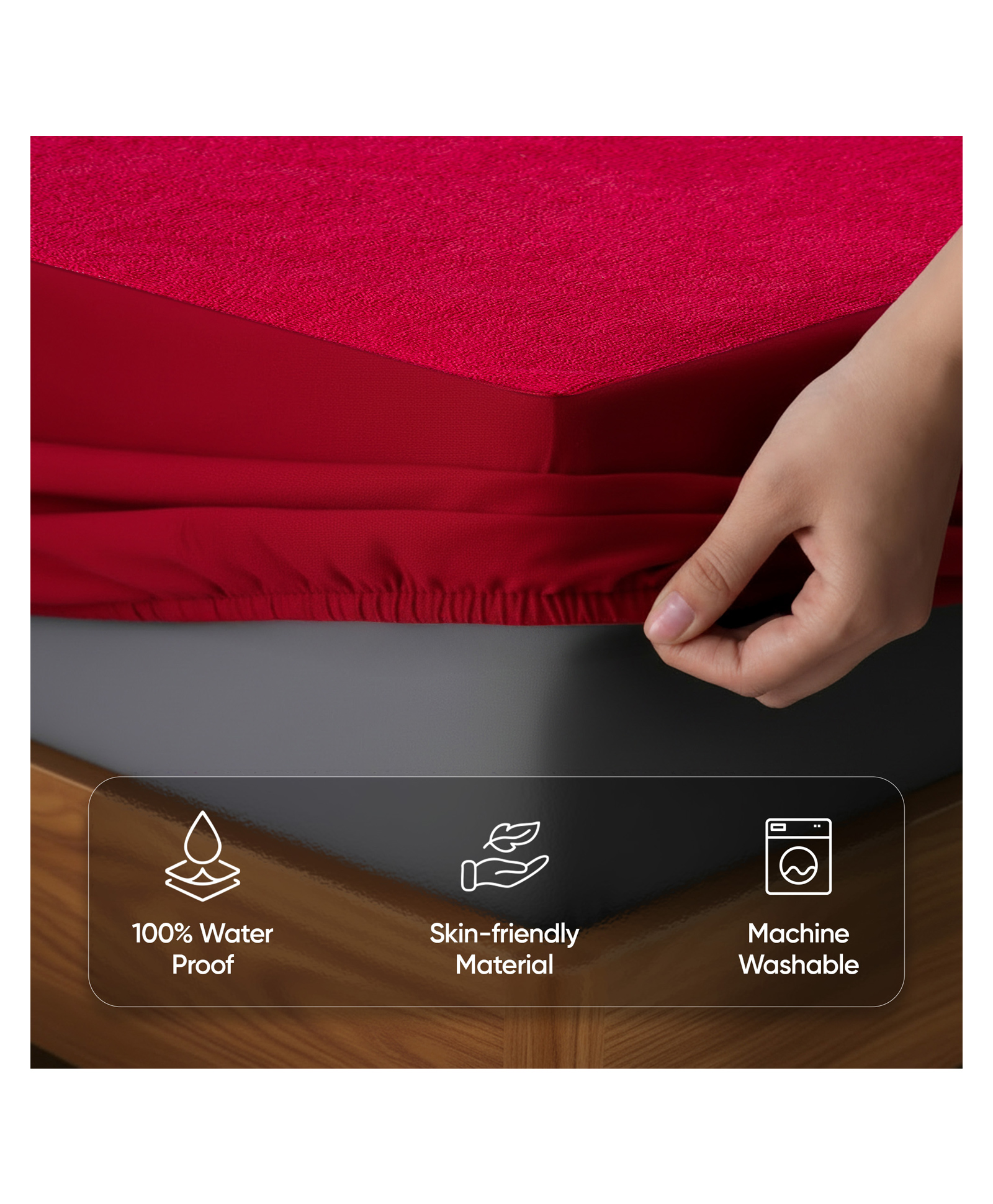 Frido Waterproof Mattress Protector King Size (78"X72") 100% Spill-Proof PVC Terry Fabric, Soft & Breathable, Anti-Allergy, Machine Washable, Noiseless Comfort, Deep Maroon-image-17