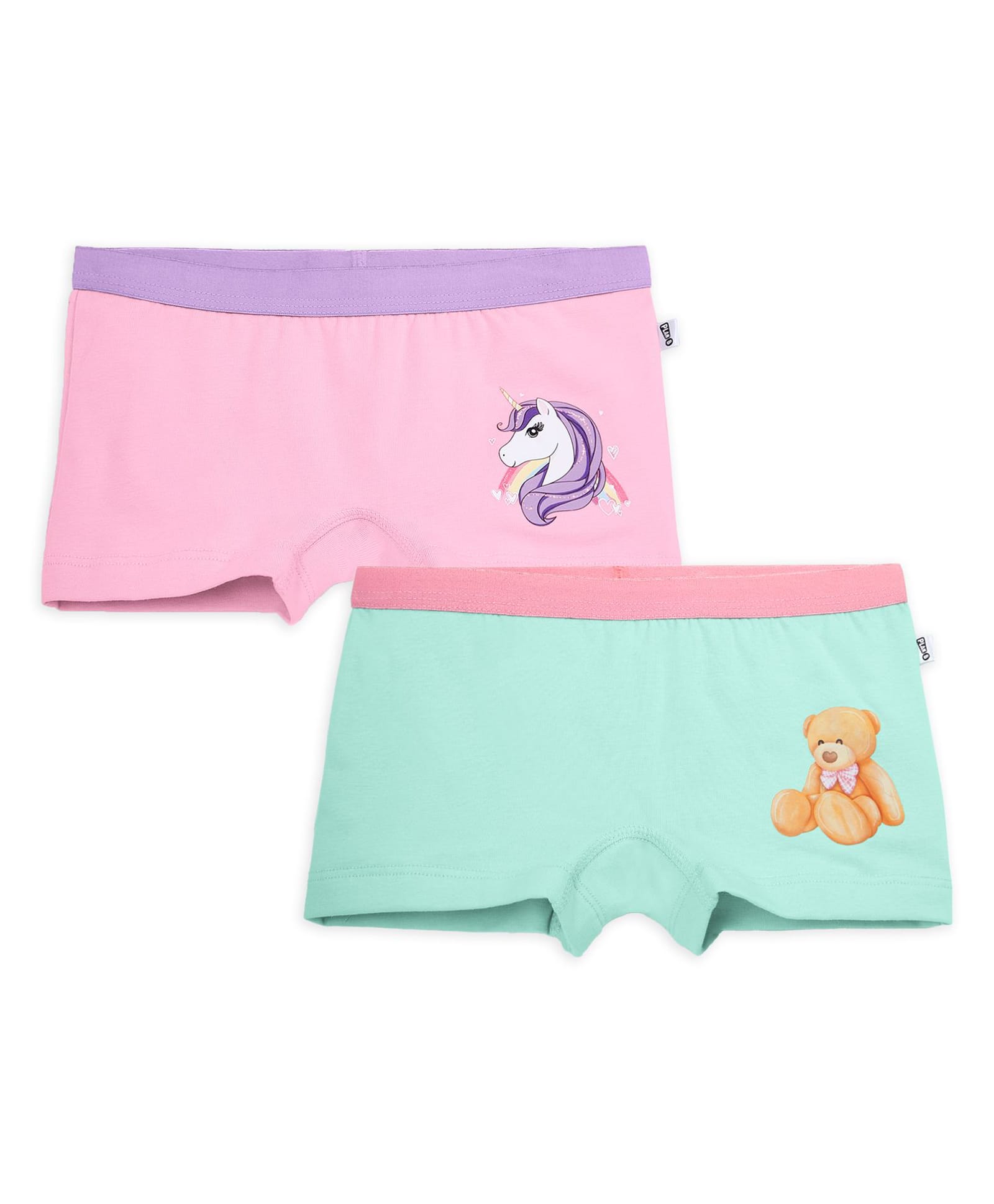 Plan B Cotton Knit Pack Of 2 Unicorn & Teddy Bear Printed Boyshorts - Pink & Mint-image-4