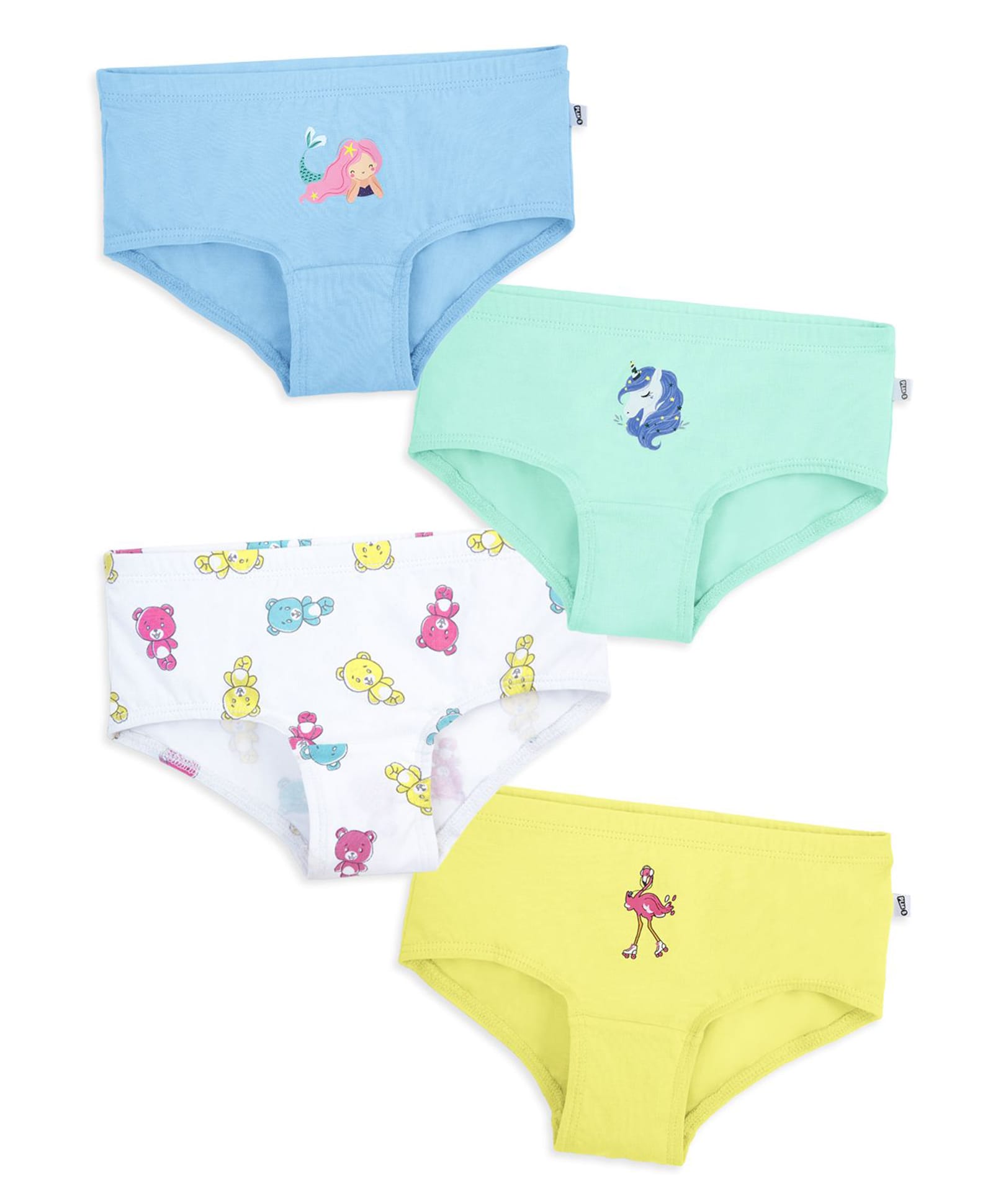 Plan B Cotton Knit Pack Of 4 Famingo Unicorn & Teddy Bear Printed Panties - Multi Colour-image-28