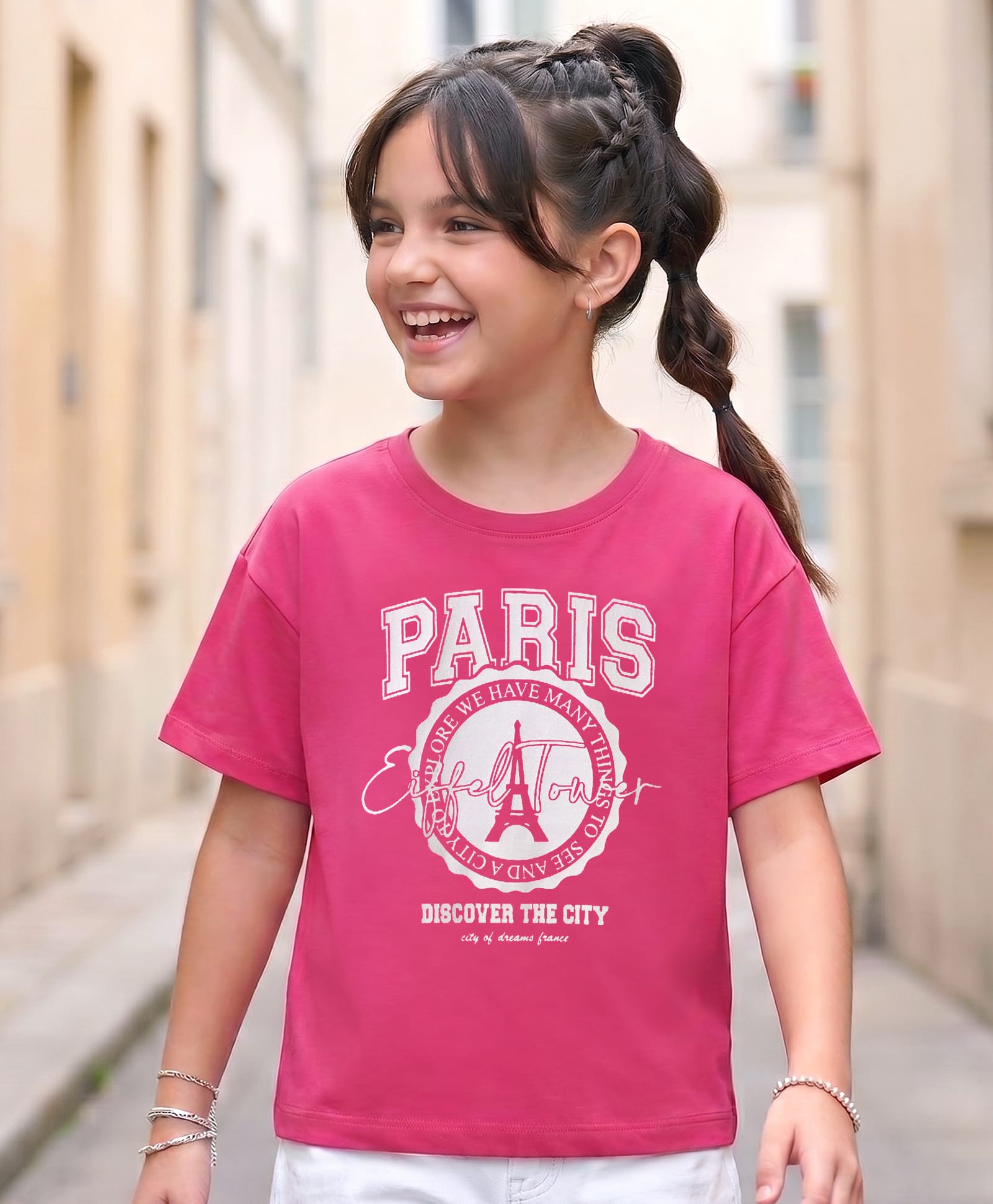 Pine Kids Cotton Knit T-Shirts Round Neck Half Sleeves Graphic Print Pink 6-7 Years-image-32