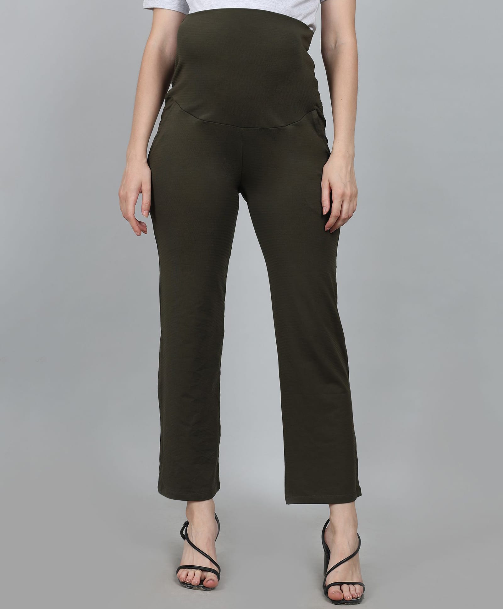 Moms Ever Elastane Woven Solid High Coverage Maternity Pants - Olive-picture-11