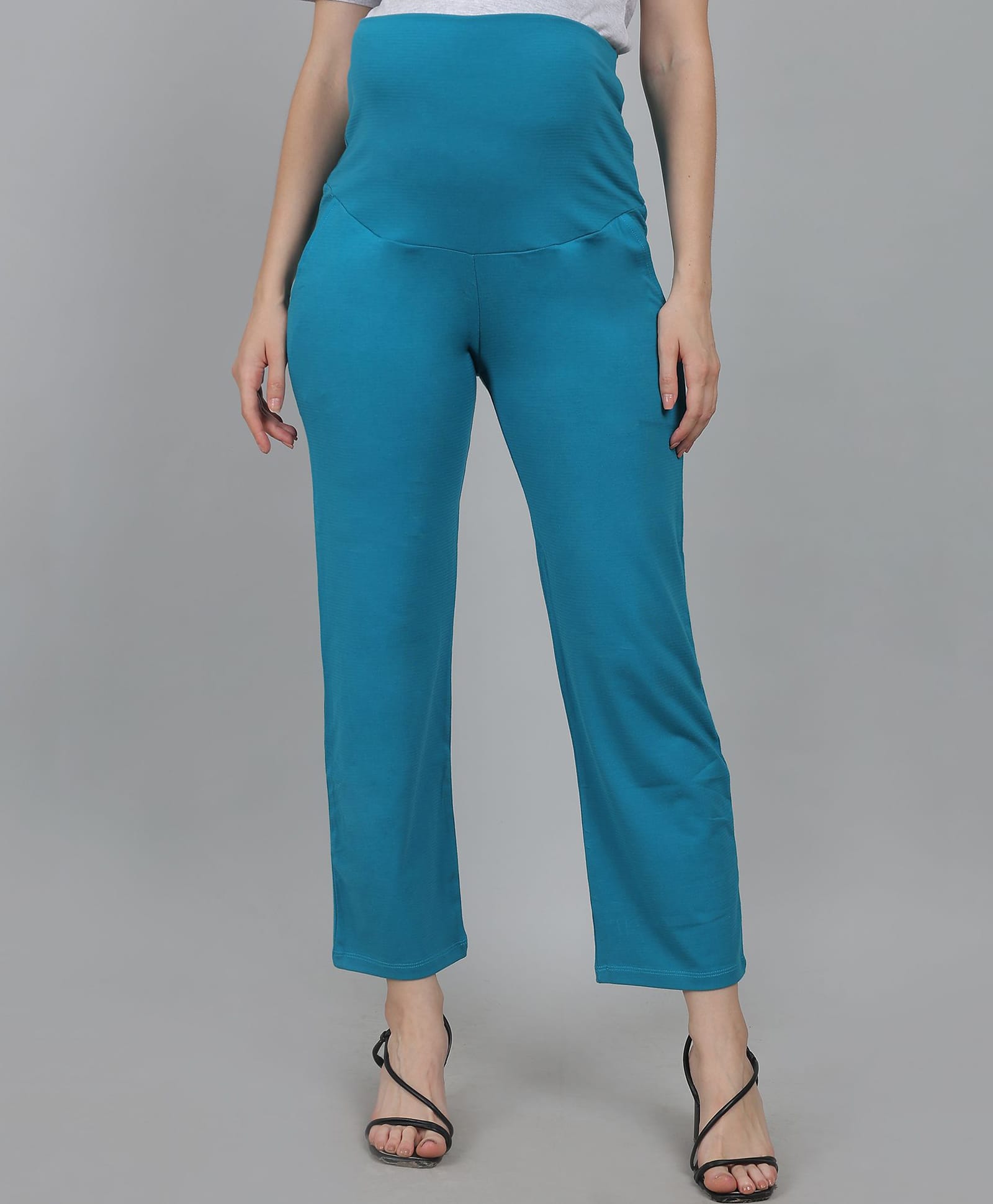 Moms Ever Elastane Woven Solid High Coverage Maternity Pants - Blue-picture-12