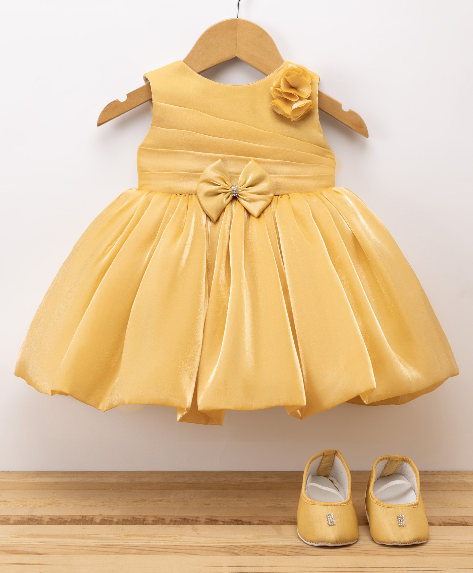 Blabber Sleeveless Floral & Bow Applique Detailed Dress - Gold-picture-13