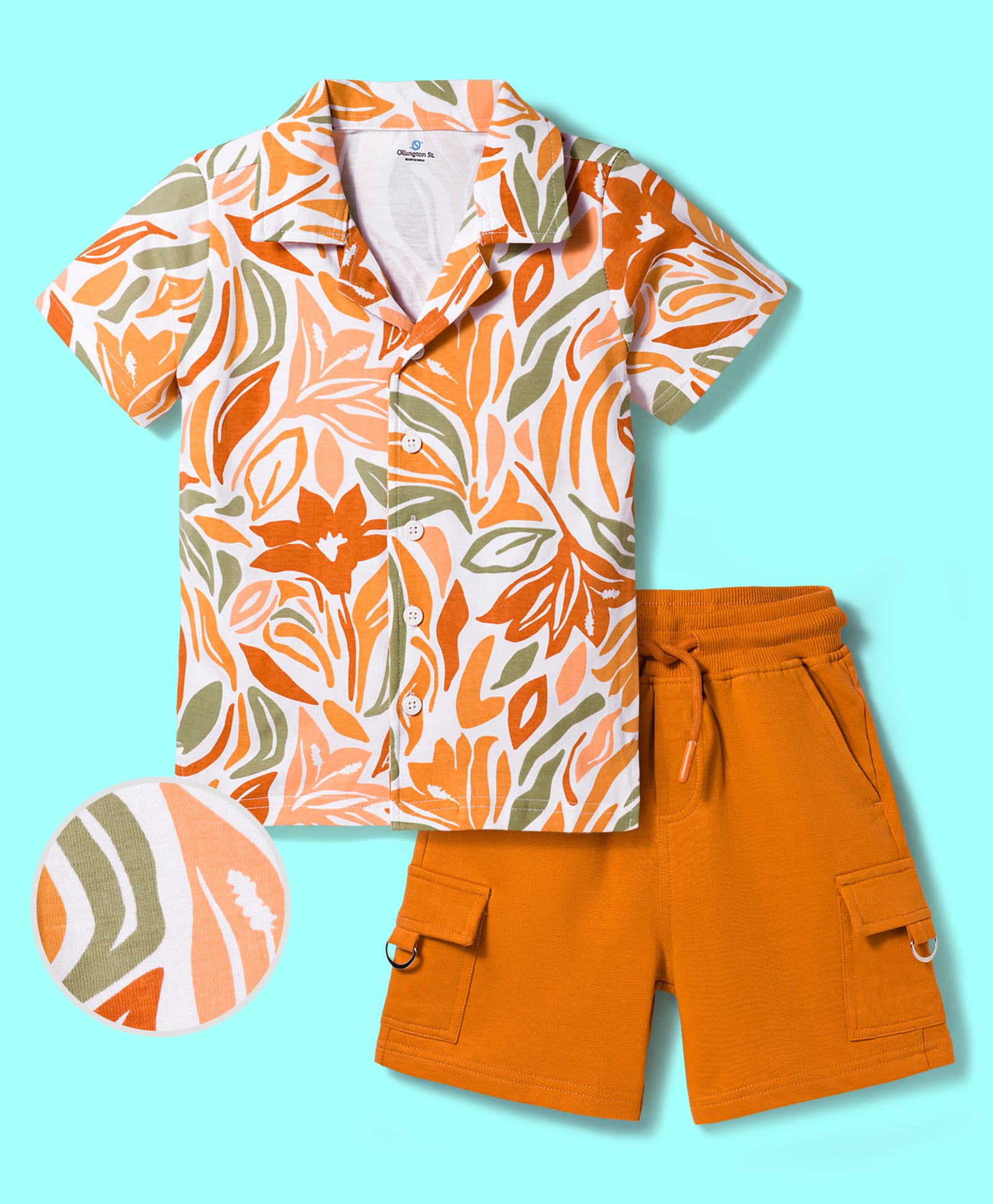 Ollington Sinker Knit Half Sleeves Shirt & Shorts Set With Floral Print - Multicolor-image-13