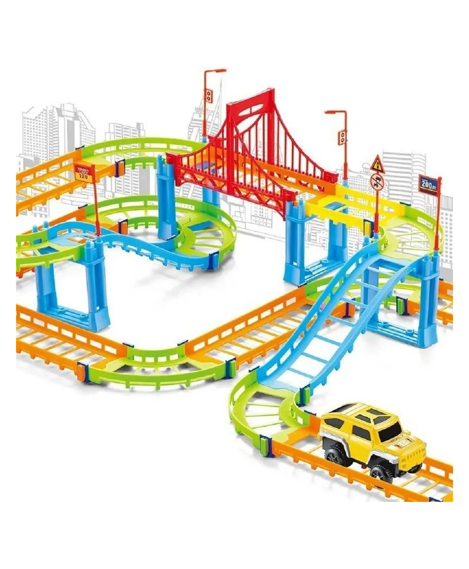 Kidology Kids Flexible Racing Track Playset | DIY Car Track with Electric Car (95 Pcs)-image-39