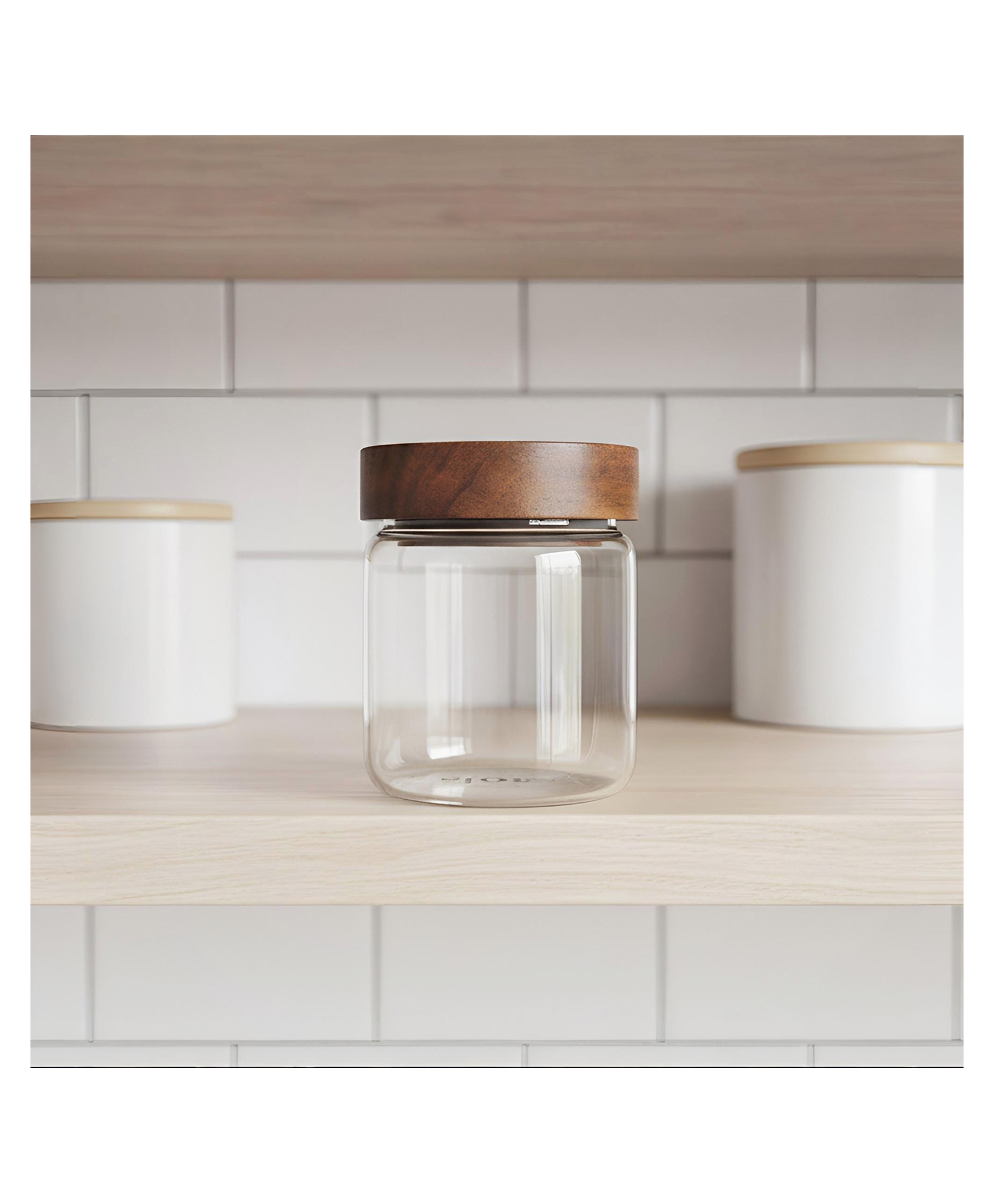 STOR Rustik Borosilicate Glass Storage Jar | Heat-Resistant Glass With Acacia Wood Lid - 600 ml-picture-9