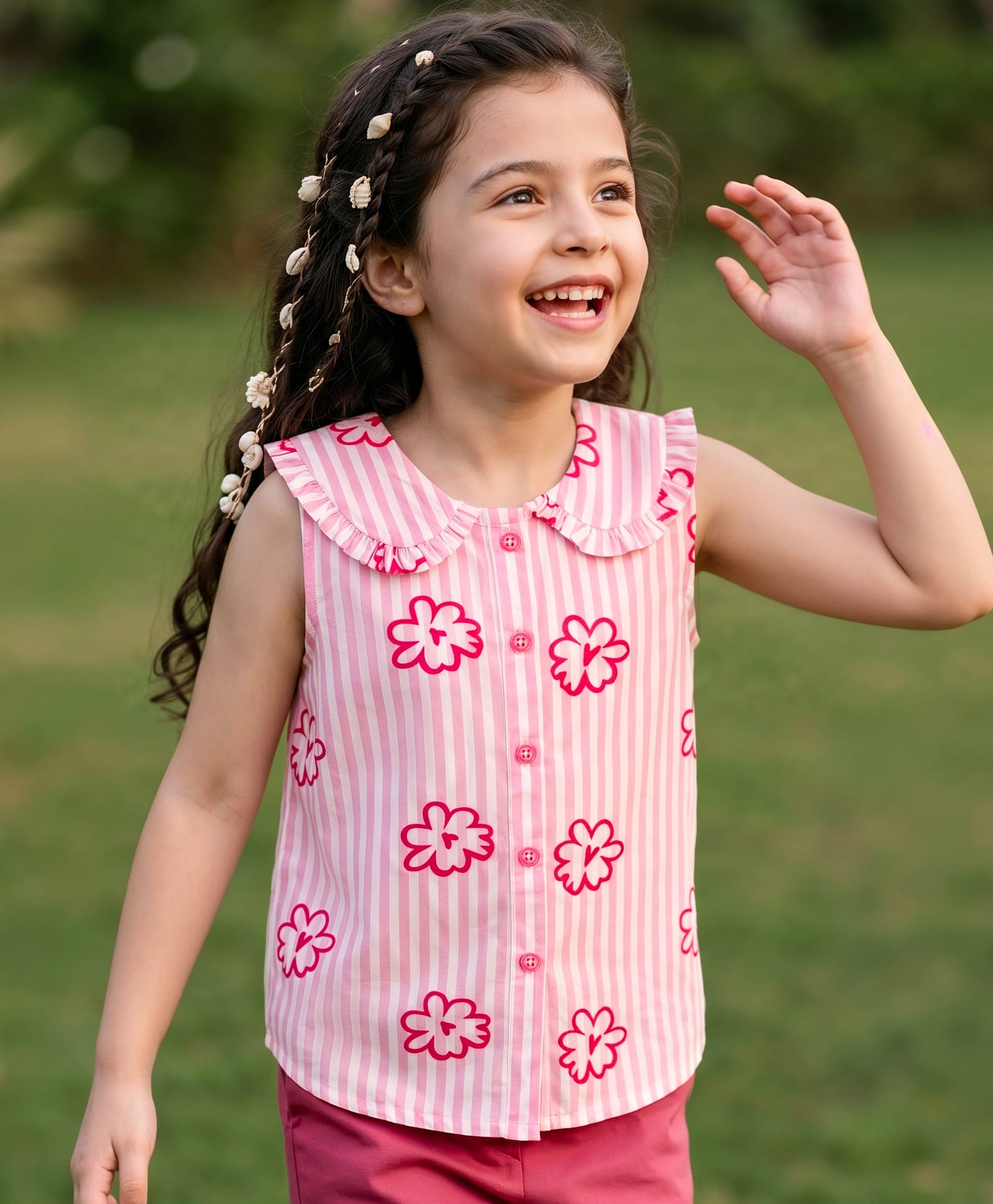 Kookie Kids Woven Sleeveless Top With Floral Print - White-image-38