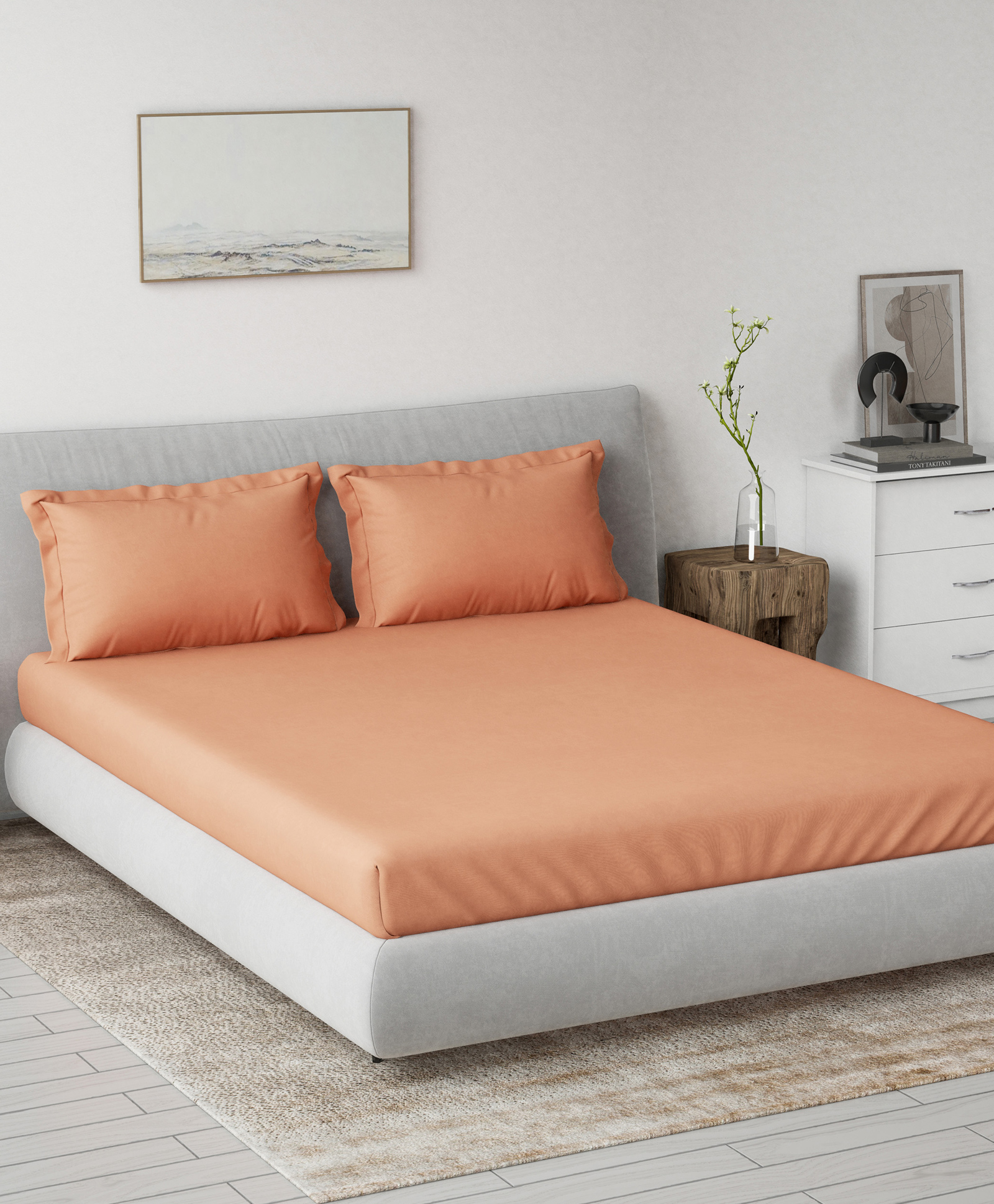 d'decor DDecor Topical Tones Collection 100% Cotton Dyed 180TC King Flat Bedsheet with 2 Pillow Covers - Orange-picture-34
