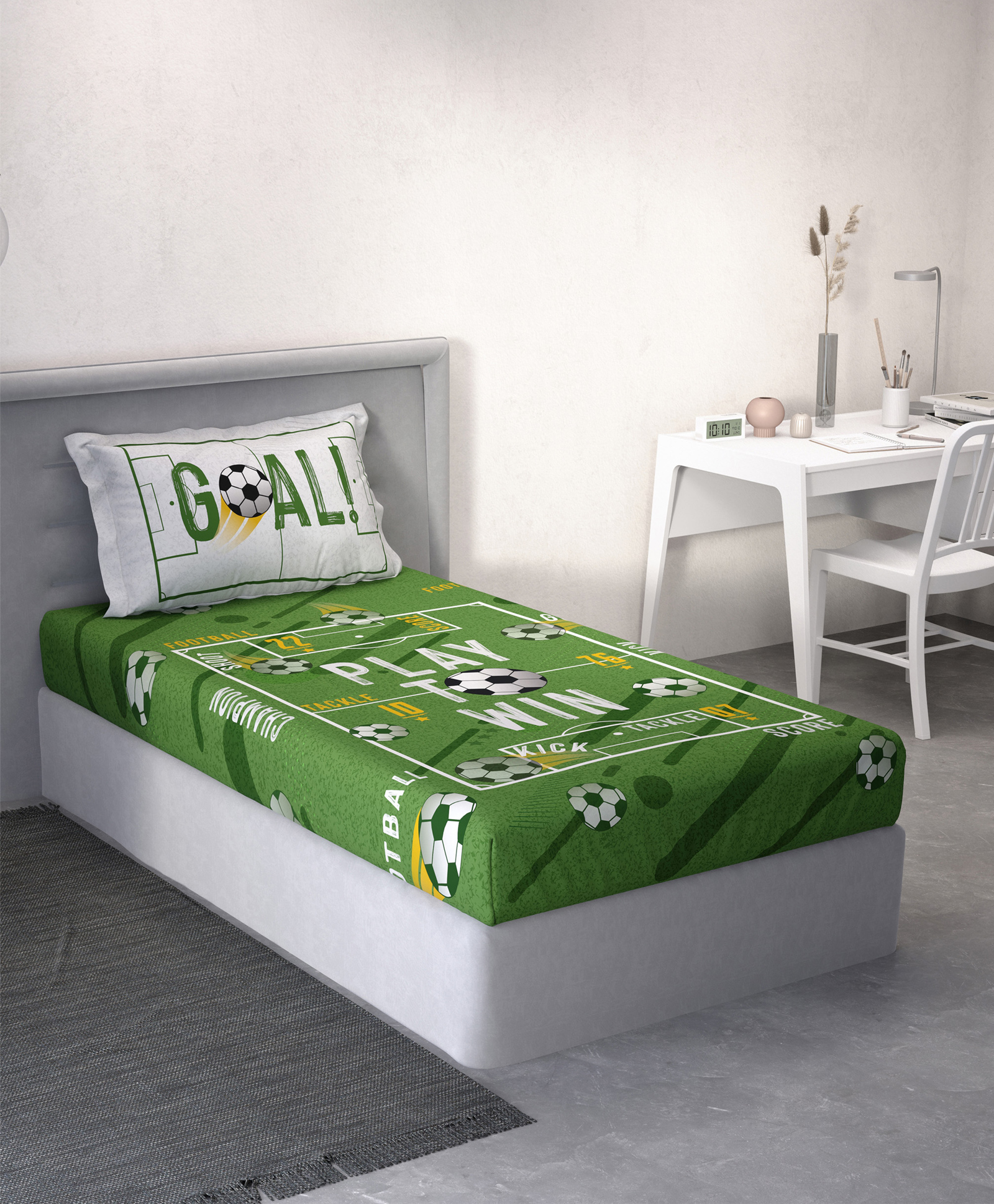 DDecor Little Brats Kids Collection 100% Cotton Graphic 136TC Single Flat Bedsheet with 1 Pillow Cover - Green