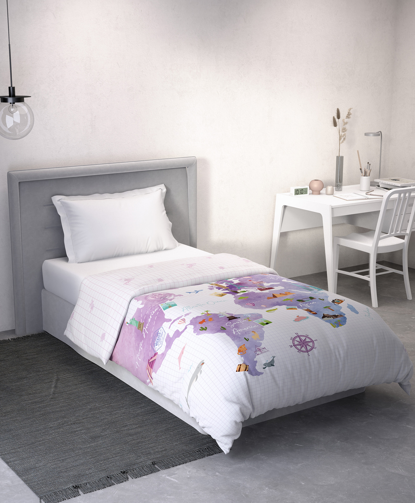 DDecor Little Brats Kids Collection 100% Cotton Graphic 144TC Reversible AC Room Single Quilt - Purple