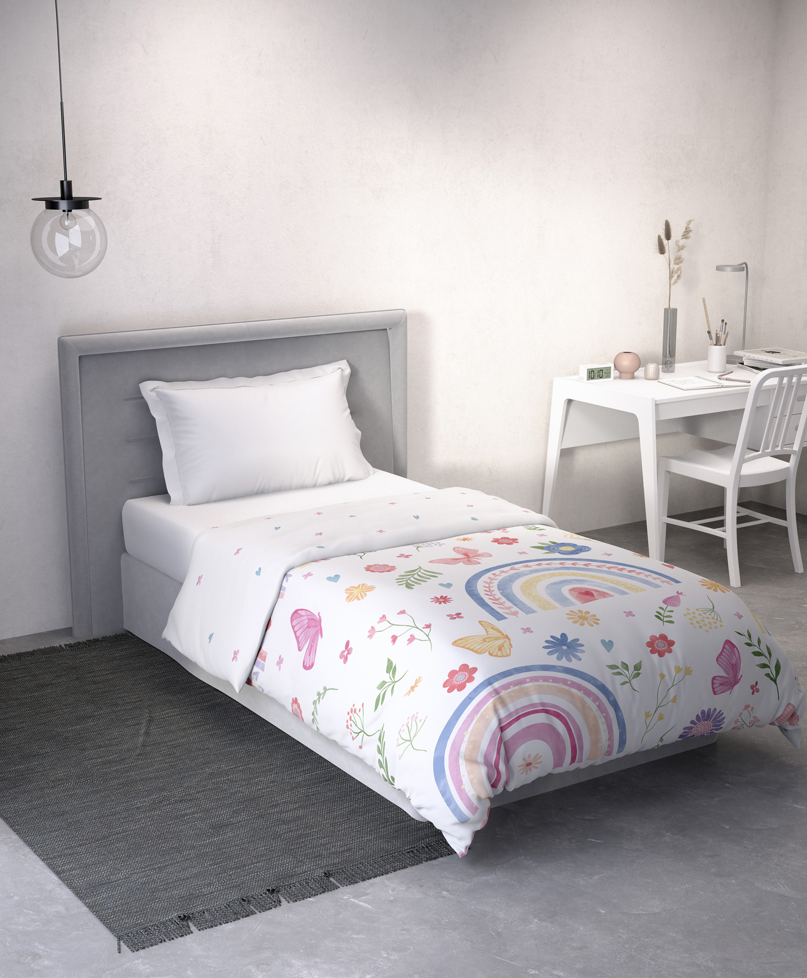 DDecor Little Brats Kids Collection 100% Cotton Graphic 144TC Reversible AC Room Single Quilt - White