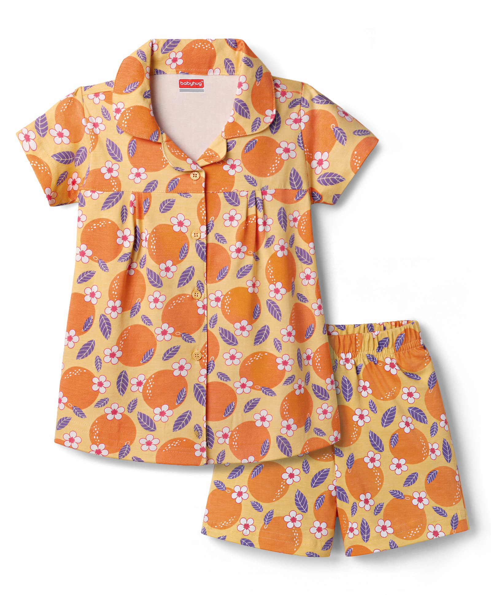 Babyhug Cotton Knit Half Sleeves Tropical Theme Printed Co-Ords Top & Shorts Night Suit - Yellow-image-33