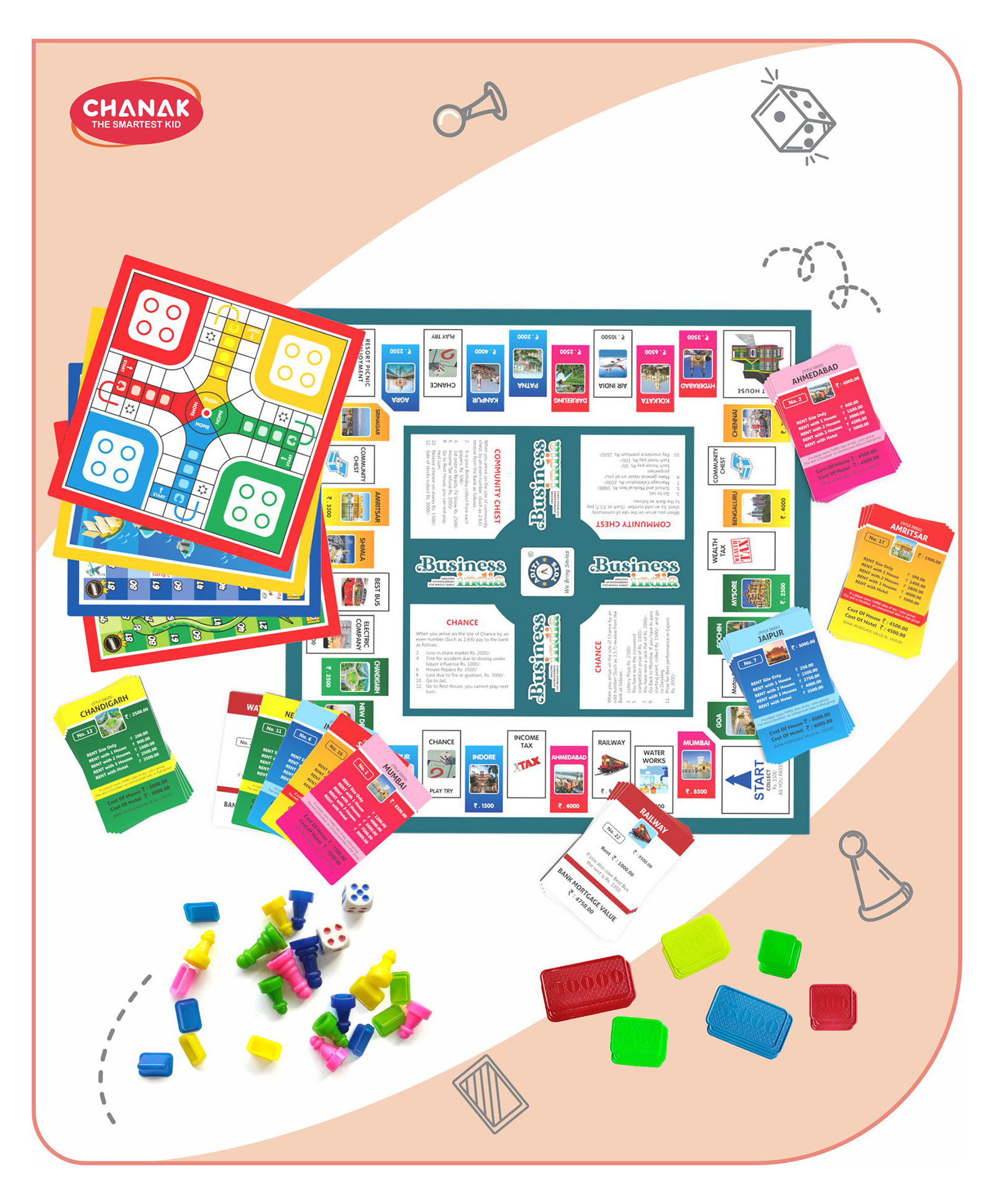 Aditi Toys Business Game Board with Coins 5 Fun Board Games in 1 Includes Business Ludo Snakes & Ladders Cricket & Treasure Island BIS Approved - Multicolour-image-37