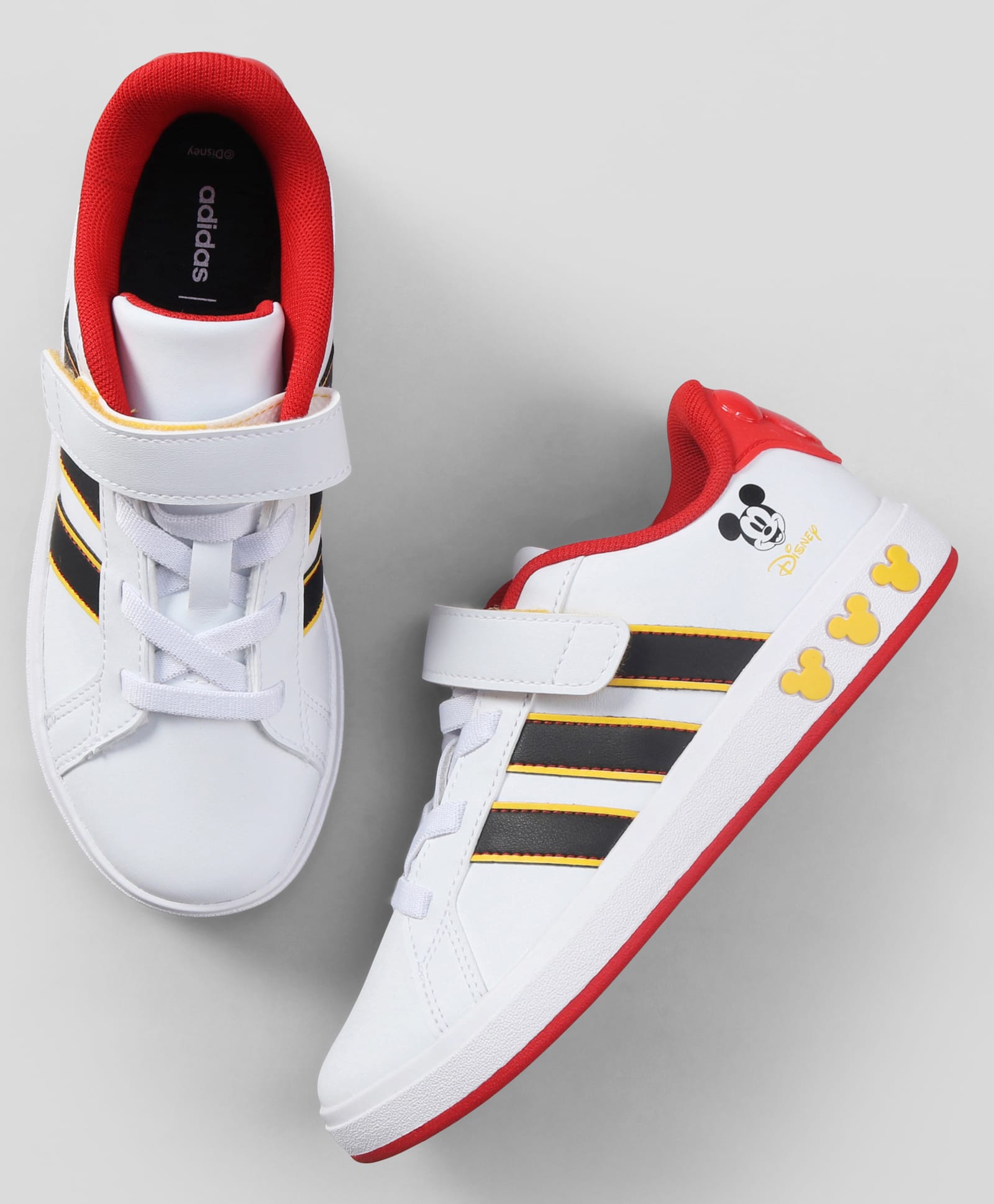 ADIDAS KIDS Velcro Closure Sneakers with Mickey Mouse Print & Stripes - White & Black-picture-30