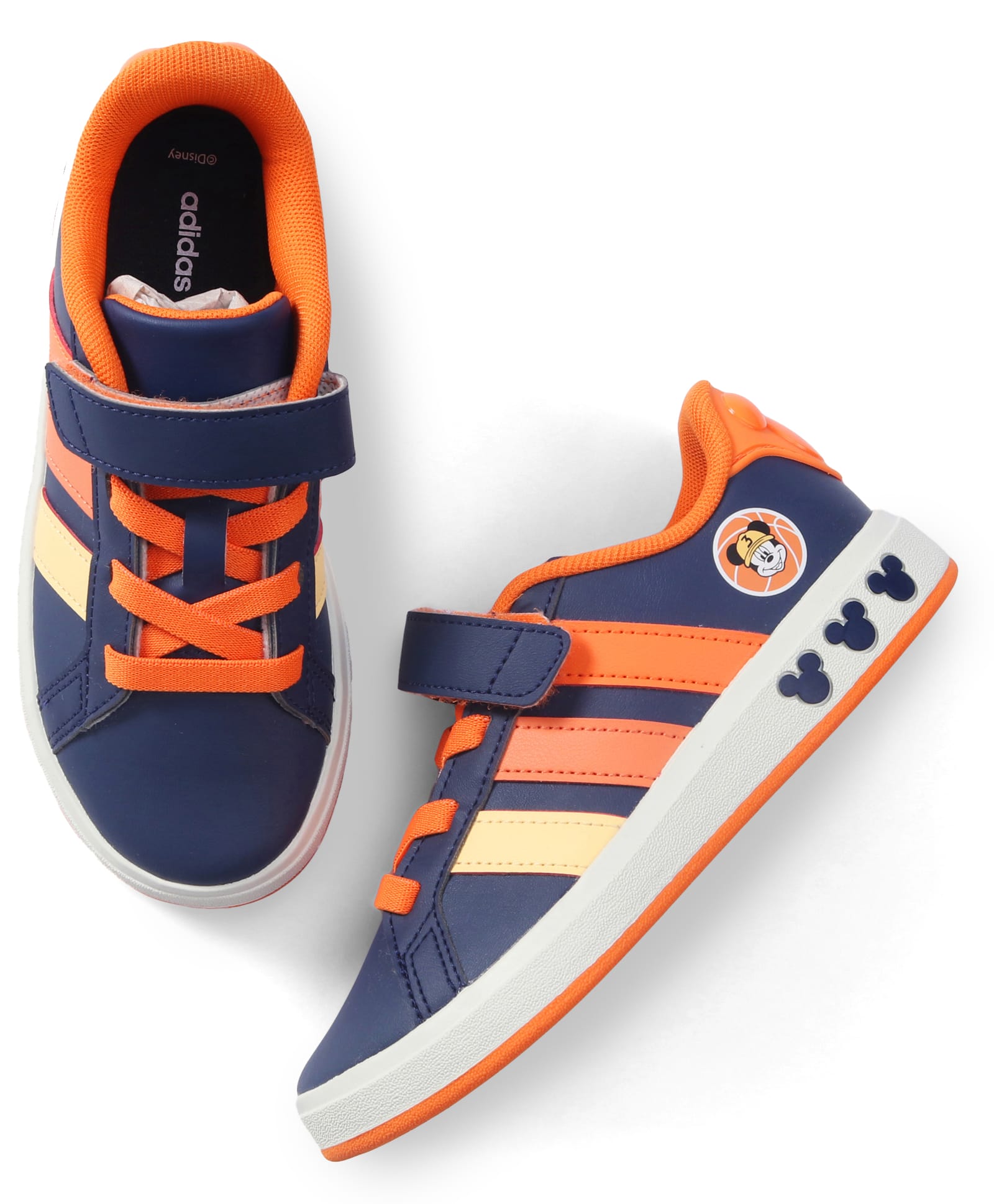 ADIDAS KIDS Velcro Closure Sneakers with Mickey Mouse Print & Stripes - Navy Blue & Orange-picture-41