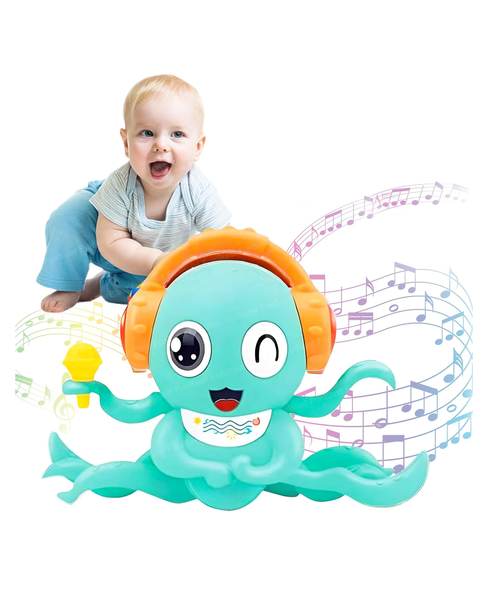 FunBlast Musical Crawling Octopus Toy with Lights for Kids Pack of 1 (Multicolor)-image-8