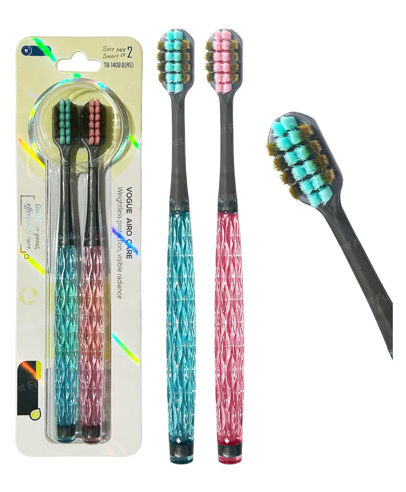 FunBlast Colorful Design Soft Bristles Manual Toothbrush for Kids and Adults Pack of 2 (Blue-Pink)-image-19