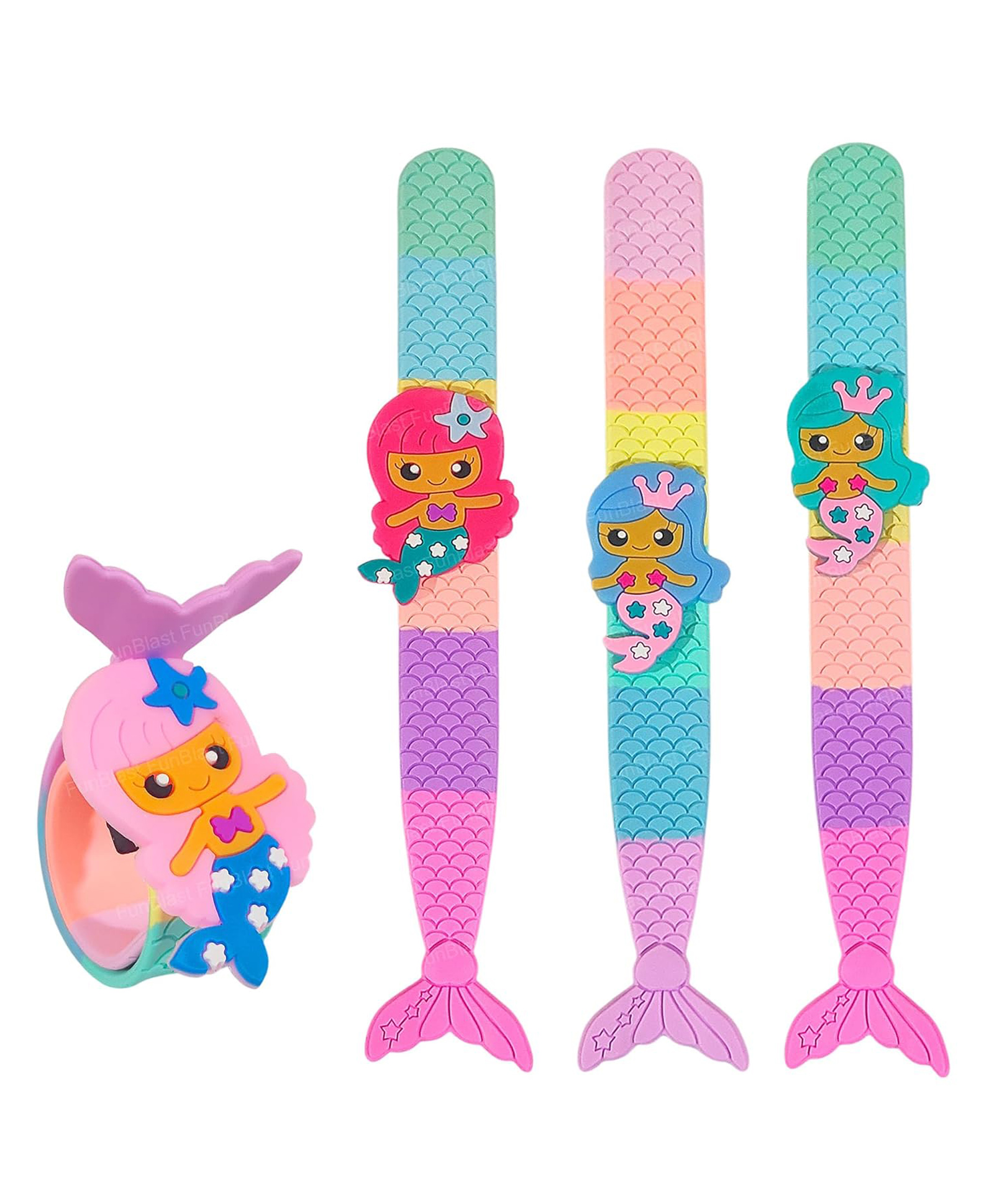 FunBlast Cute Mermaid Theme Wrist Band with Light for Kids Pack of 4 (Multicolor)