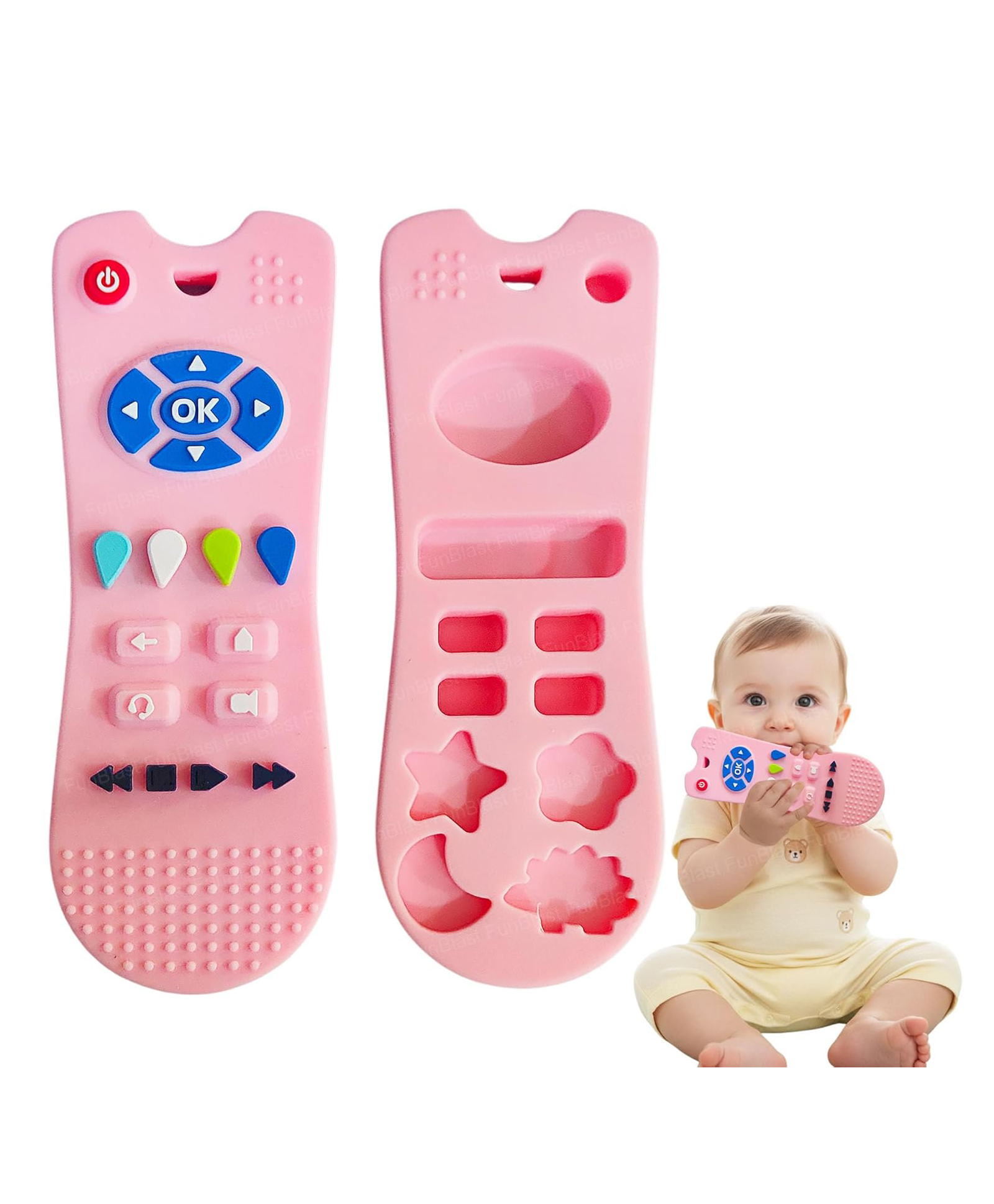 FunBlast Remote Shaped Soft Silicone Teether for Babies Pack of 1 (Pink)-picture-19