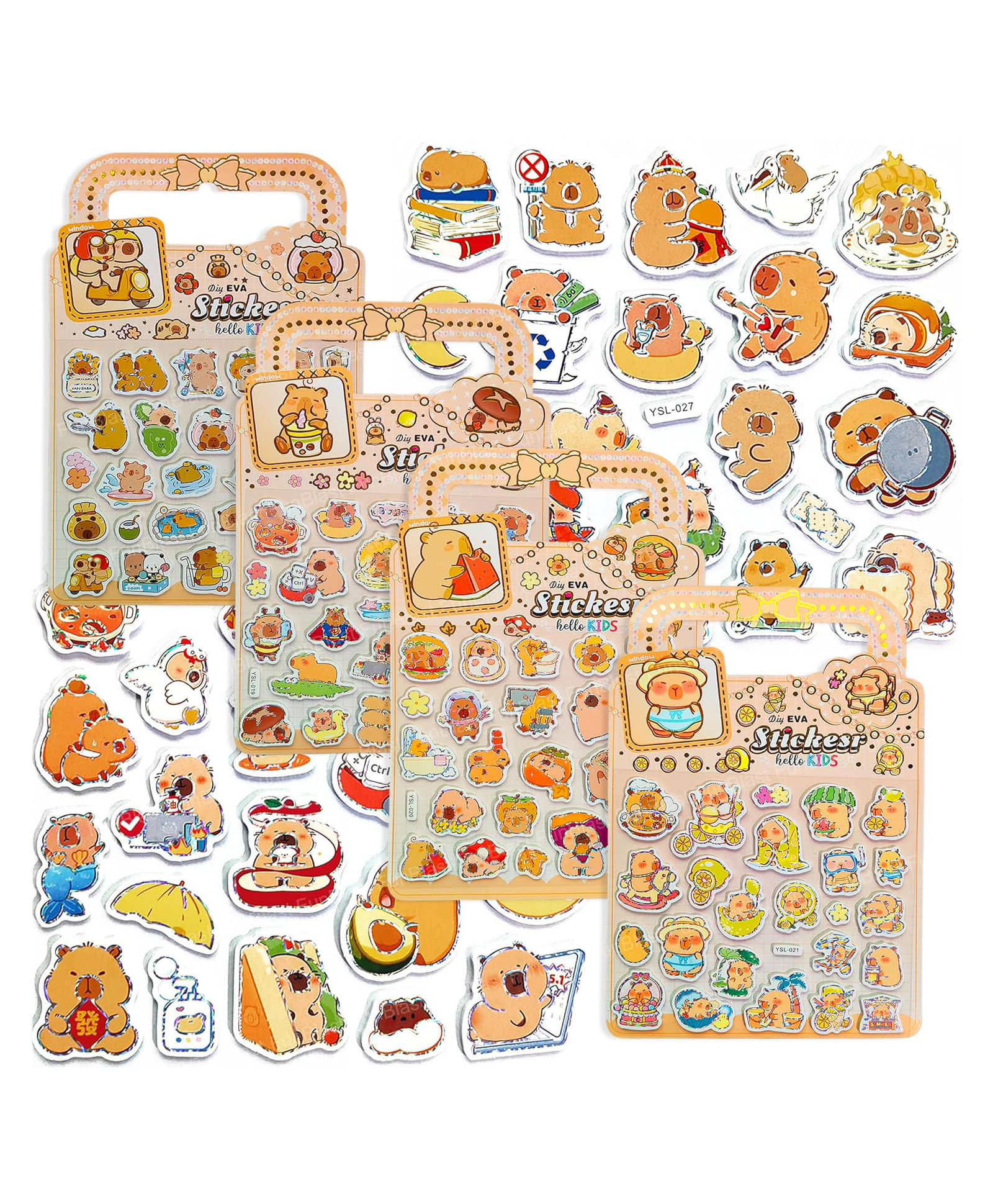 FunBlast Cute Capybara 3D Self-Adhesive Stickers for Decoration 4 Sheets, 100+ Stickers (Multicolor)-picture-29
