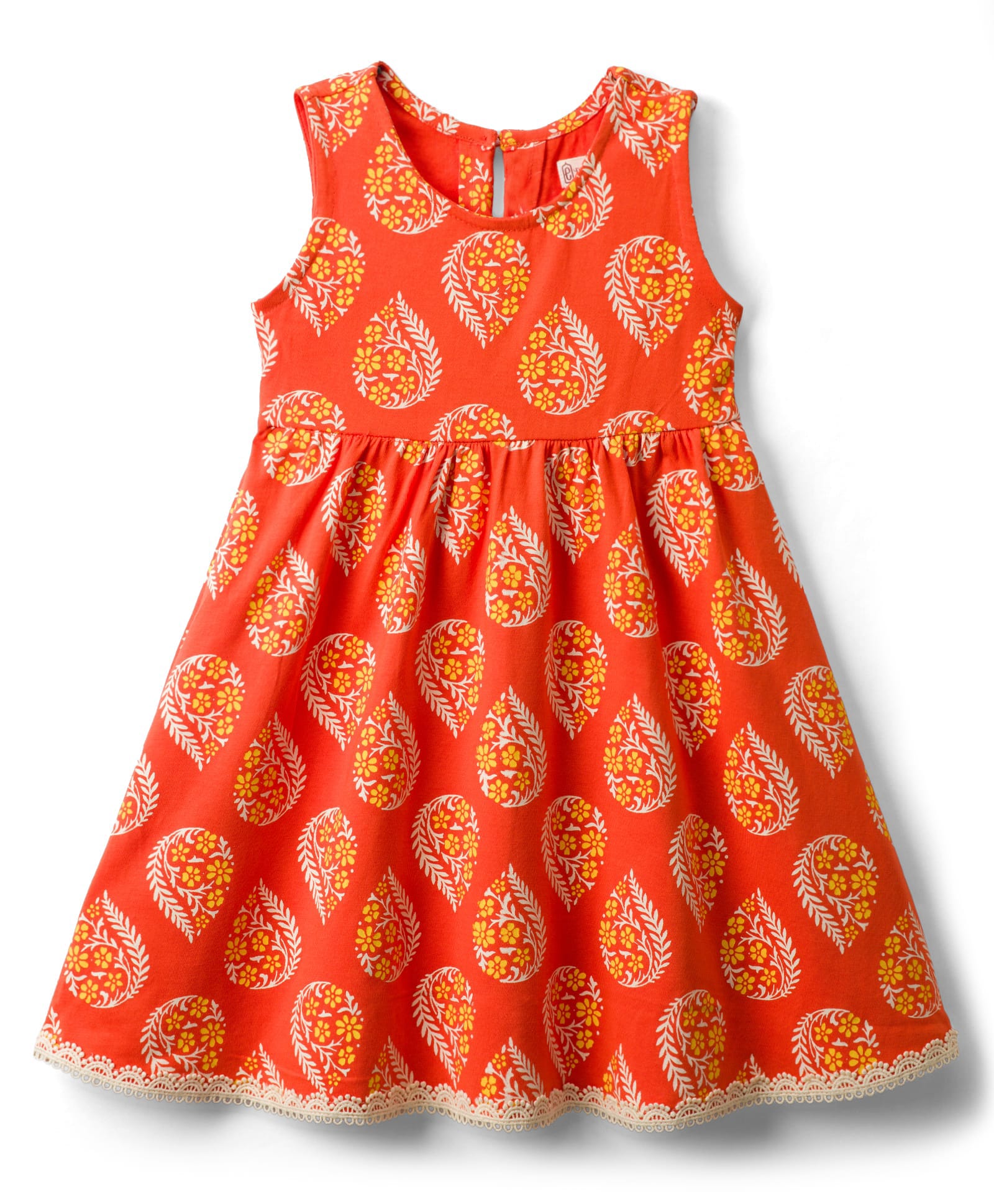EARTHY TOUCH Cotton Knit Sleeveless Ethnic Dress With Floral Print - Orange-image-30