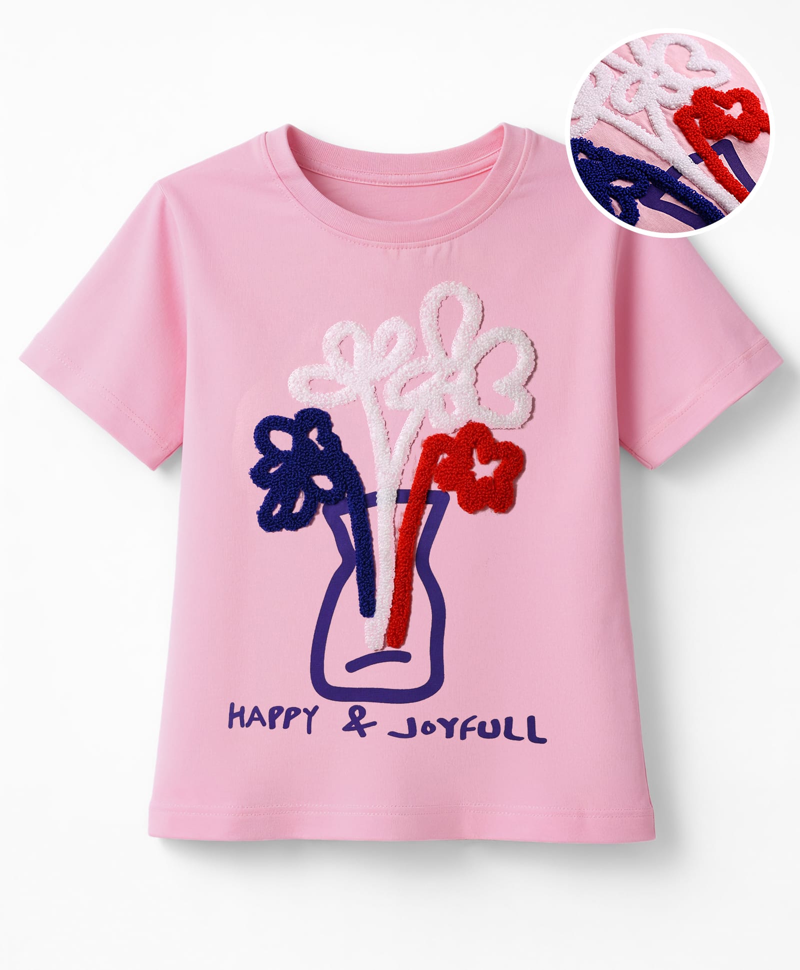 Pine Kids Cotton Knit T-Shirts with Floral Applique Pink 6-7 Years-image-34