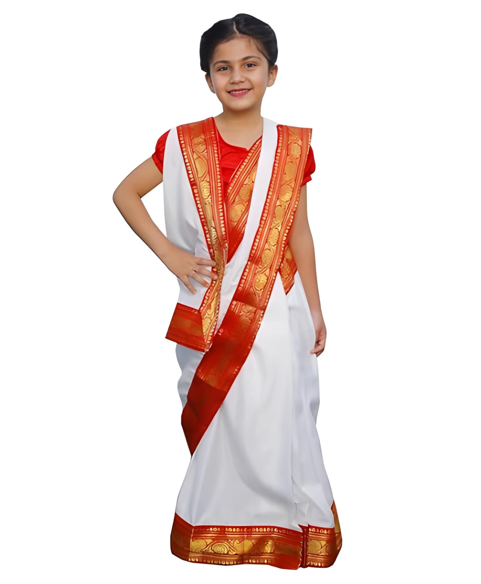 Itsmycostume Bengali Saree Costume Set - Red & White