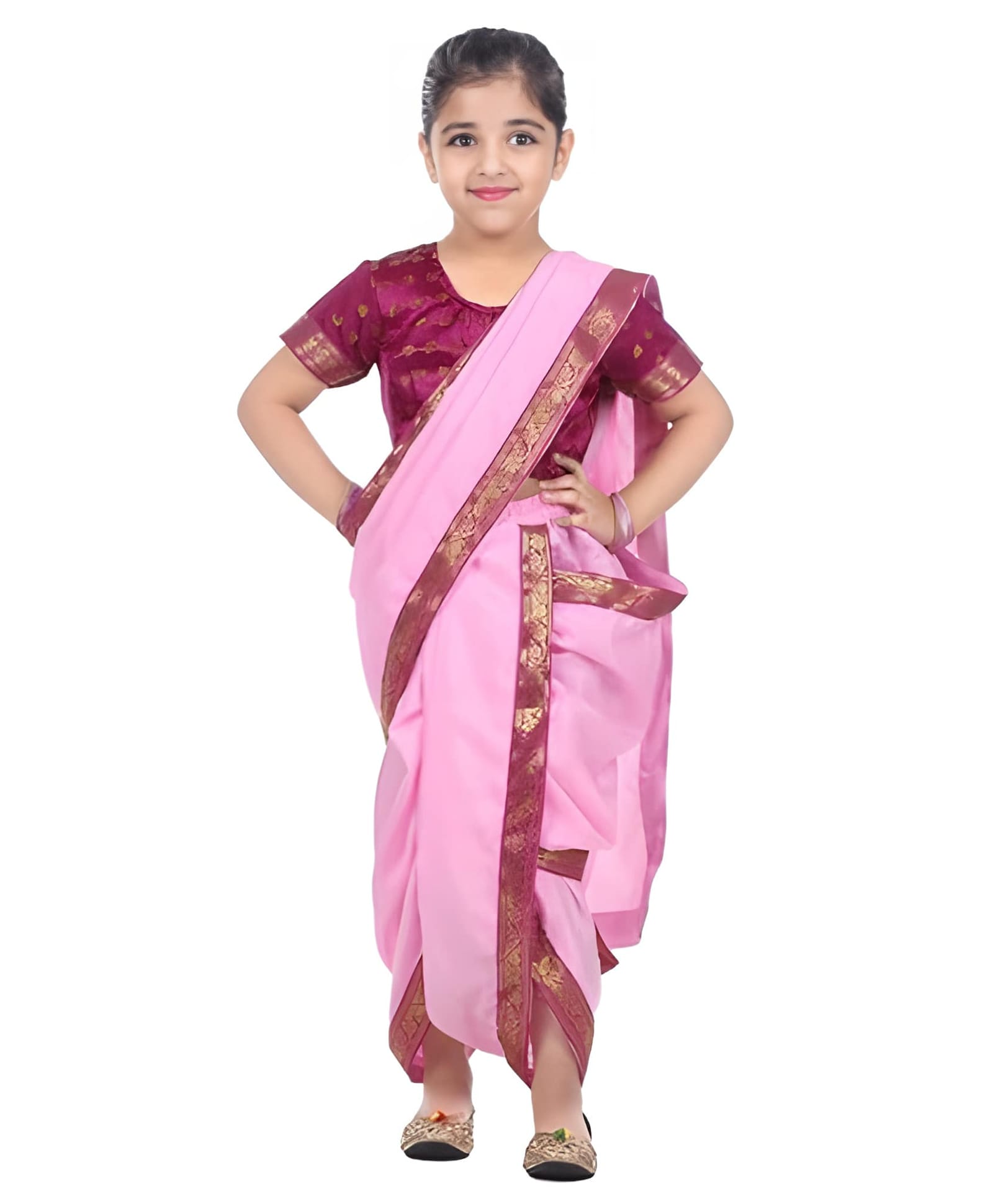Itsmycostume Ready To Wear Marathi Lavni Fancy Dress Costume - Pink-image-2