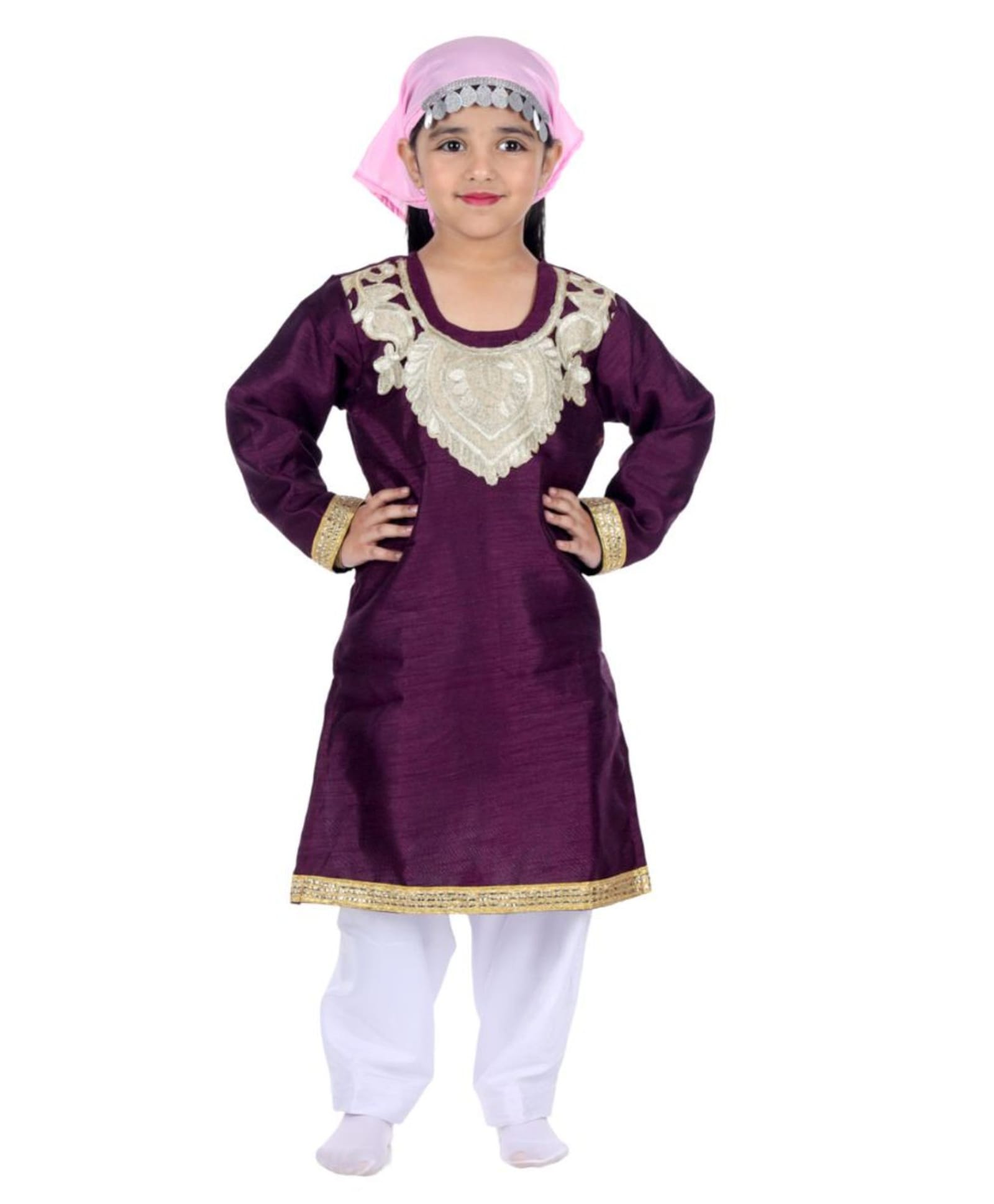 Itsmycostume Traditional Kashmiri Fancy Dress Costume Set - Wine & White-image-22