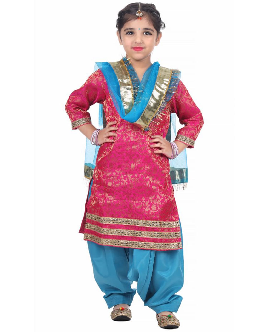 Itsmycostume Brocade Full Sleeves Traditional Punjabi Fancy Dress Costume Set - Magenta-image-36