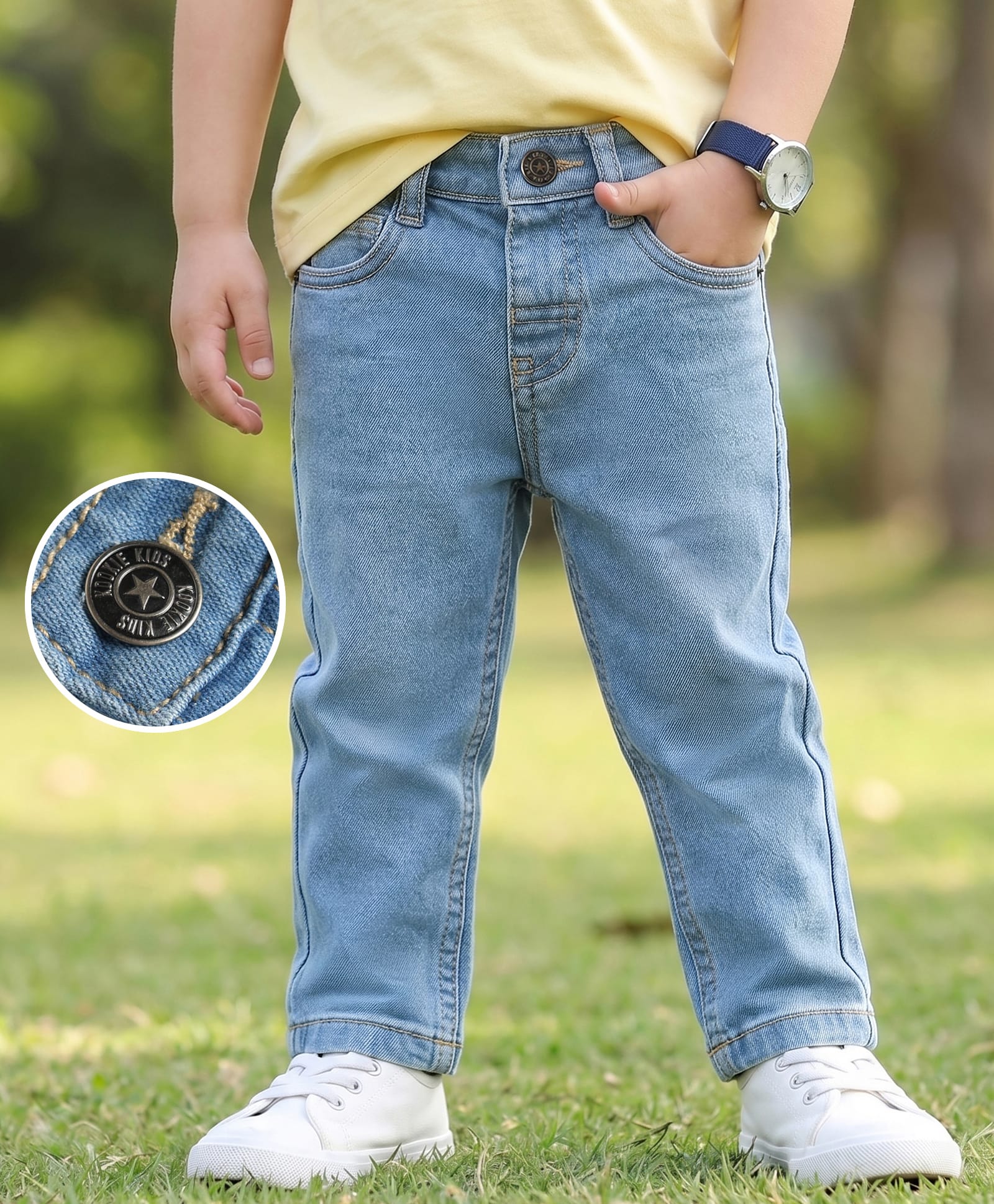 kookie kids india Kookie Kids Denim Woven Full Length Washed Jeans - Light Blue-picture-27